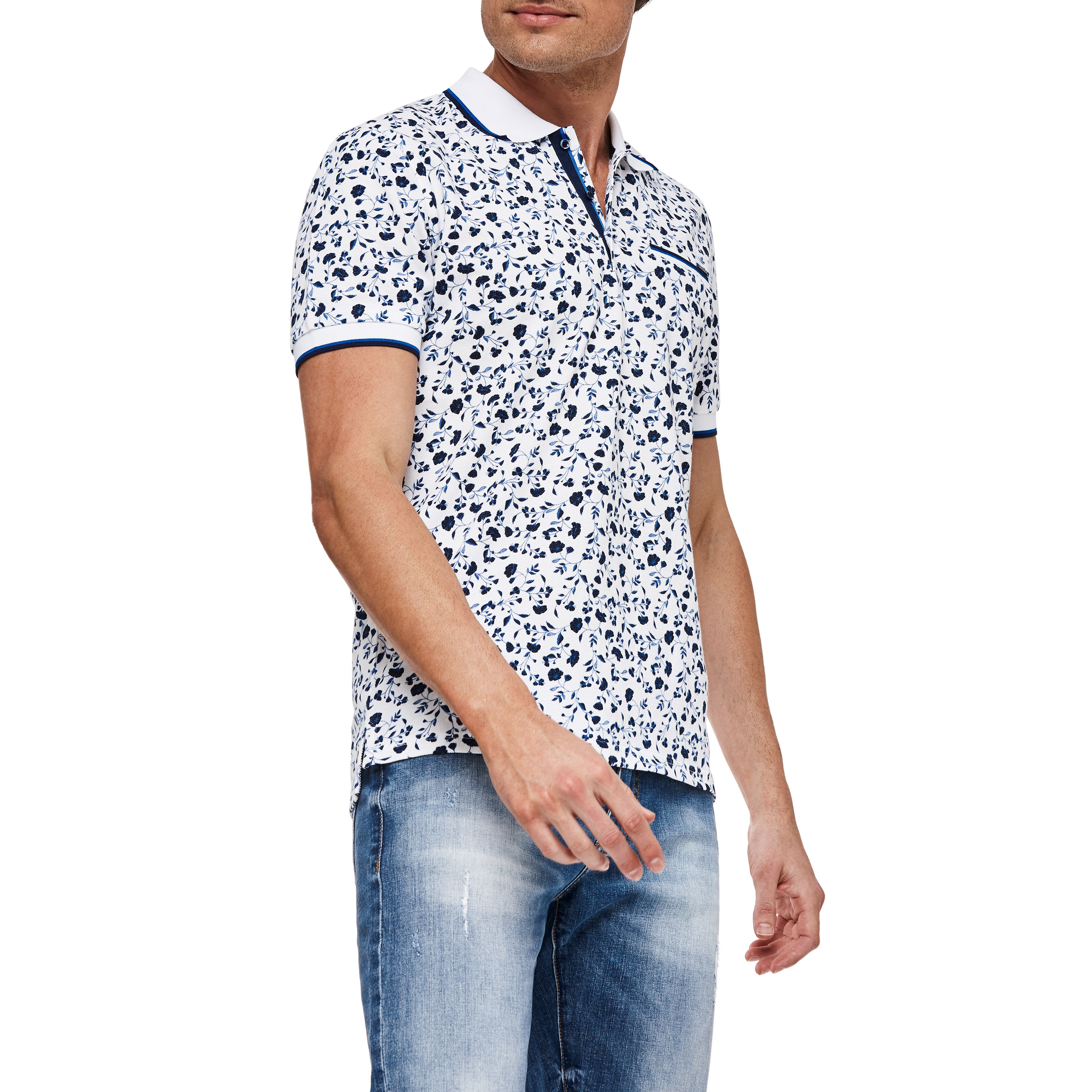 blue floral polo