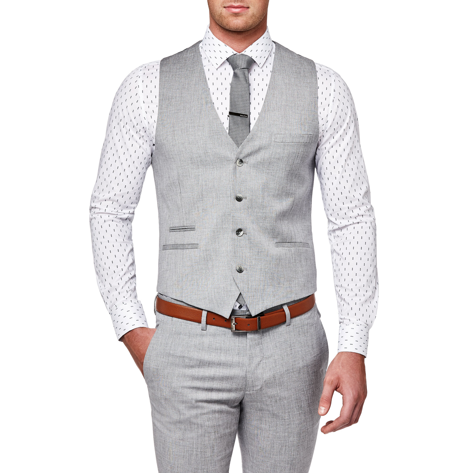 Newcastle Light Grey 4Button Tailored Vest Vests Politix