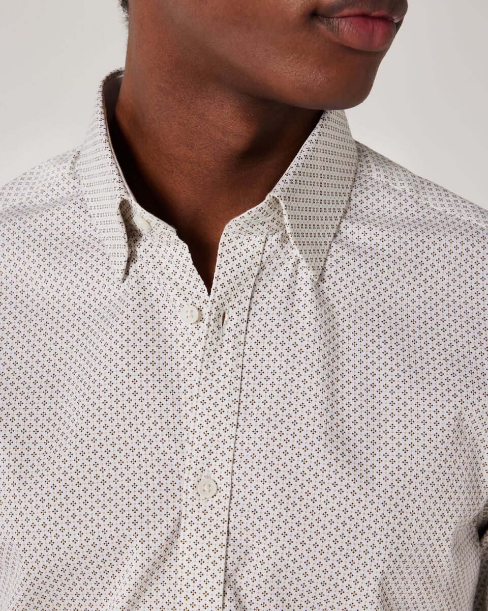 Long Sleeve Geo Print Business Shirt, White/Tan, hi-res