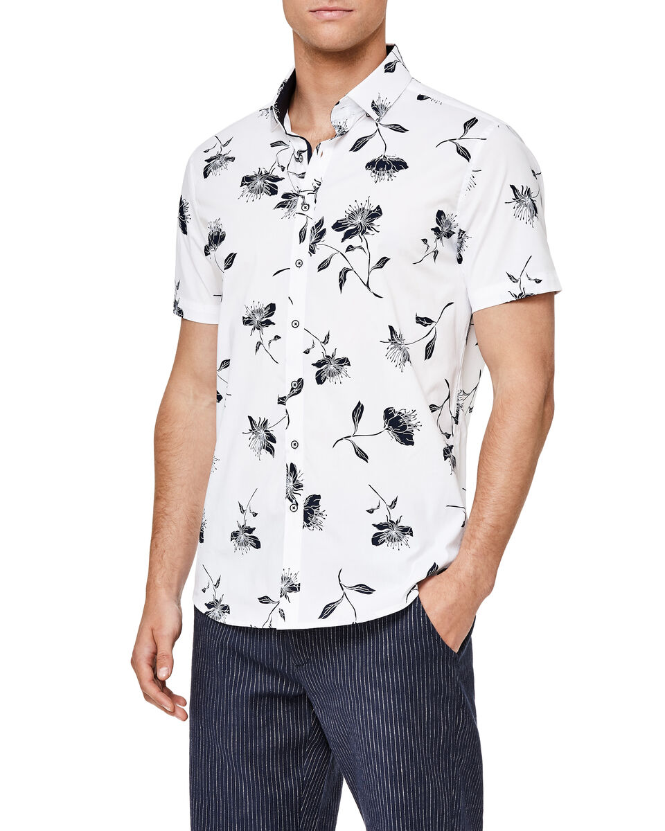 Brenton Short Sleeve Shirt, White/Navy, hi-res