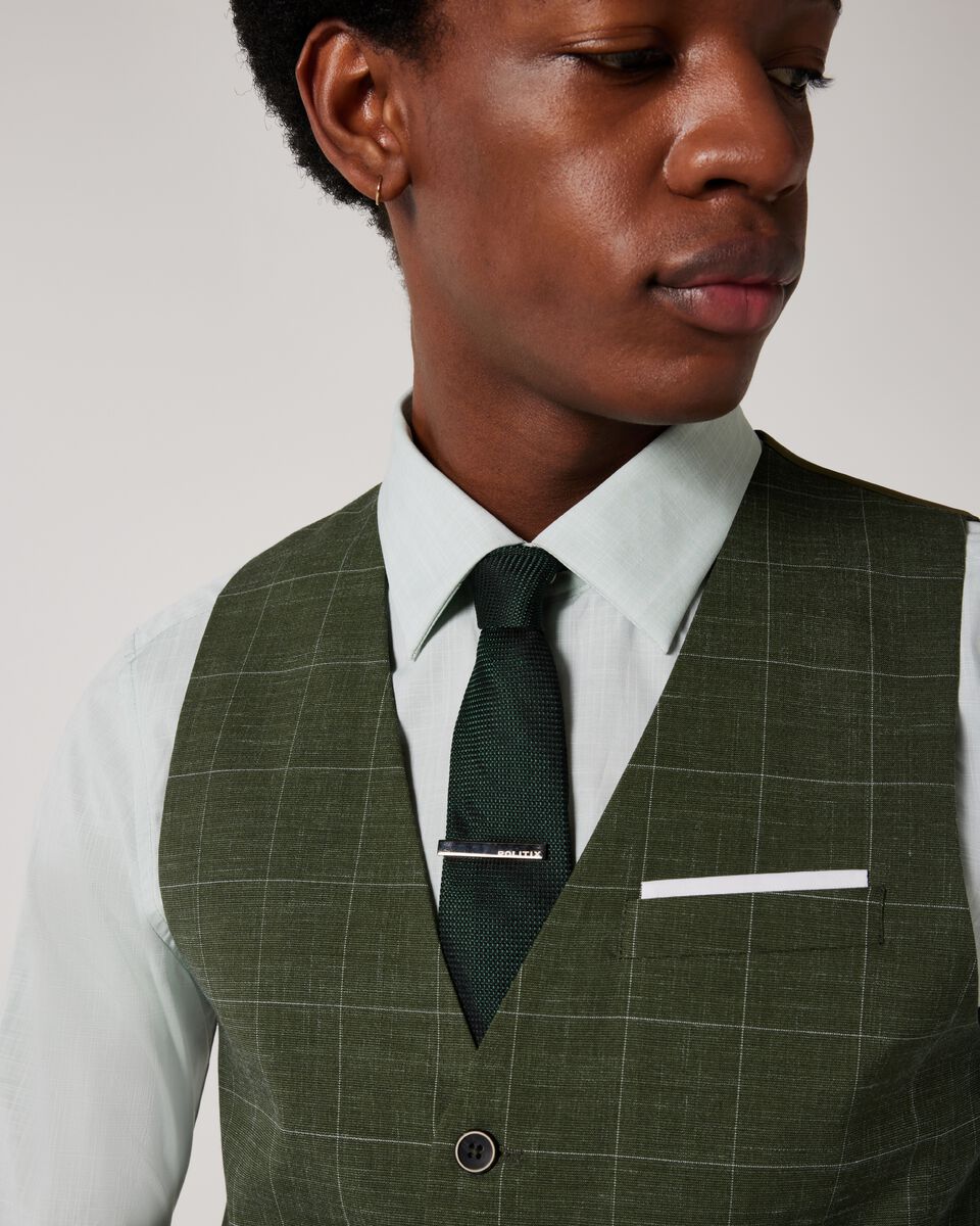 5 Button Windowpane Check Tailored Vest, Khaki Window Pane, hi-res