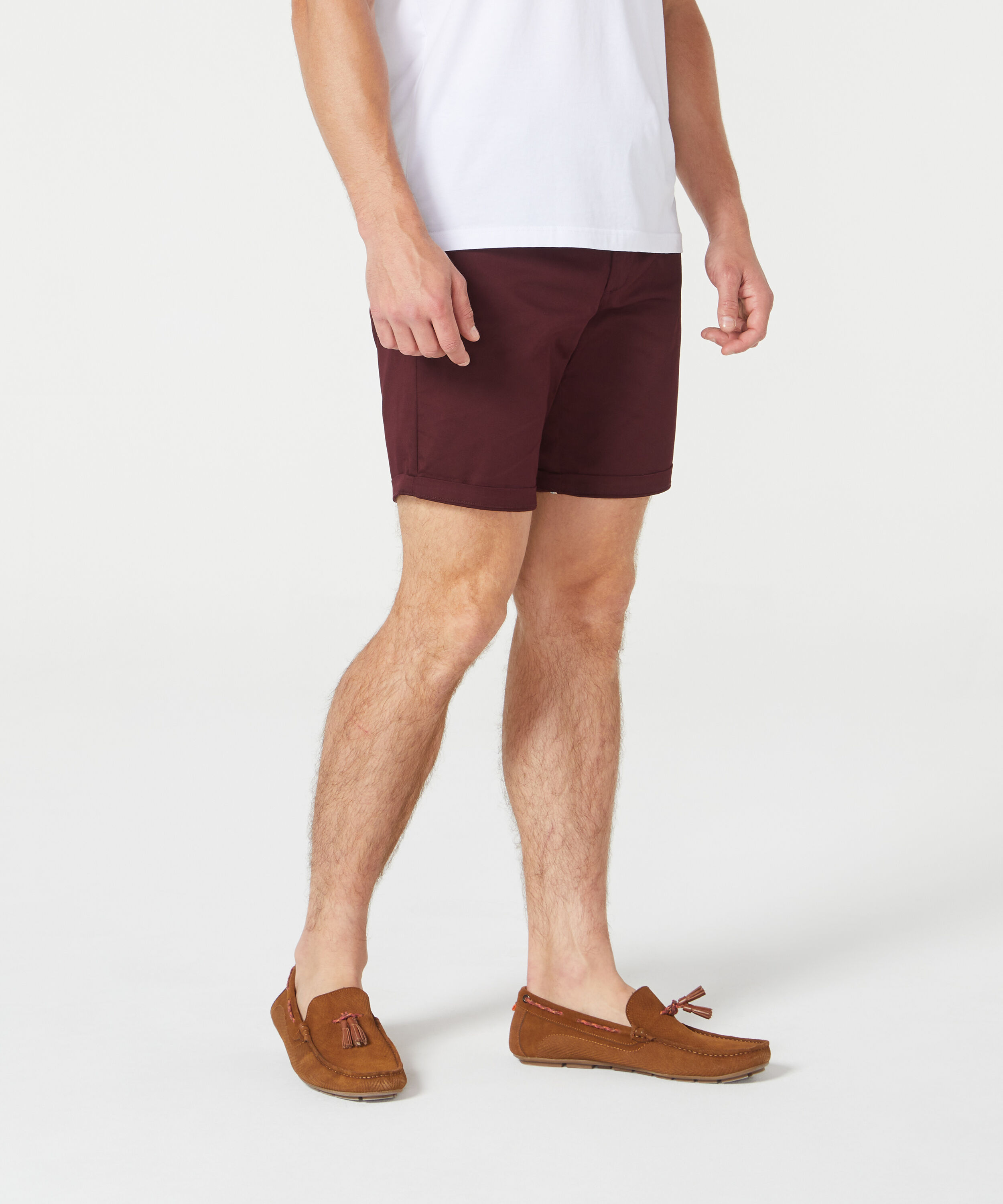 Norman - Burgundy - Slim Cotton Stretch Chino Shorts | Shorts | Politix