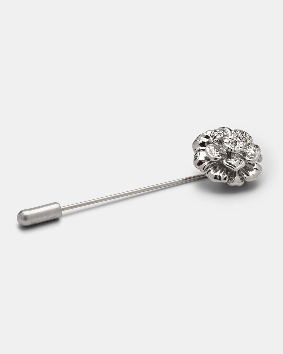 Men Silver Flower Lapel Pin