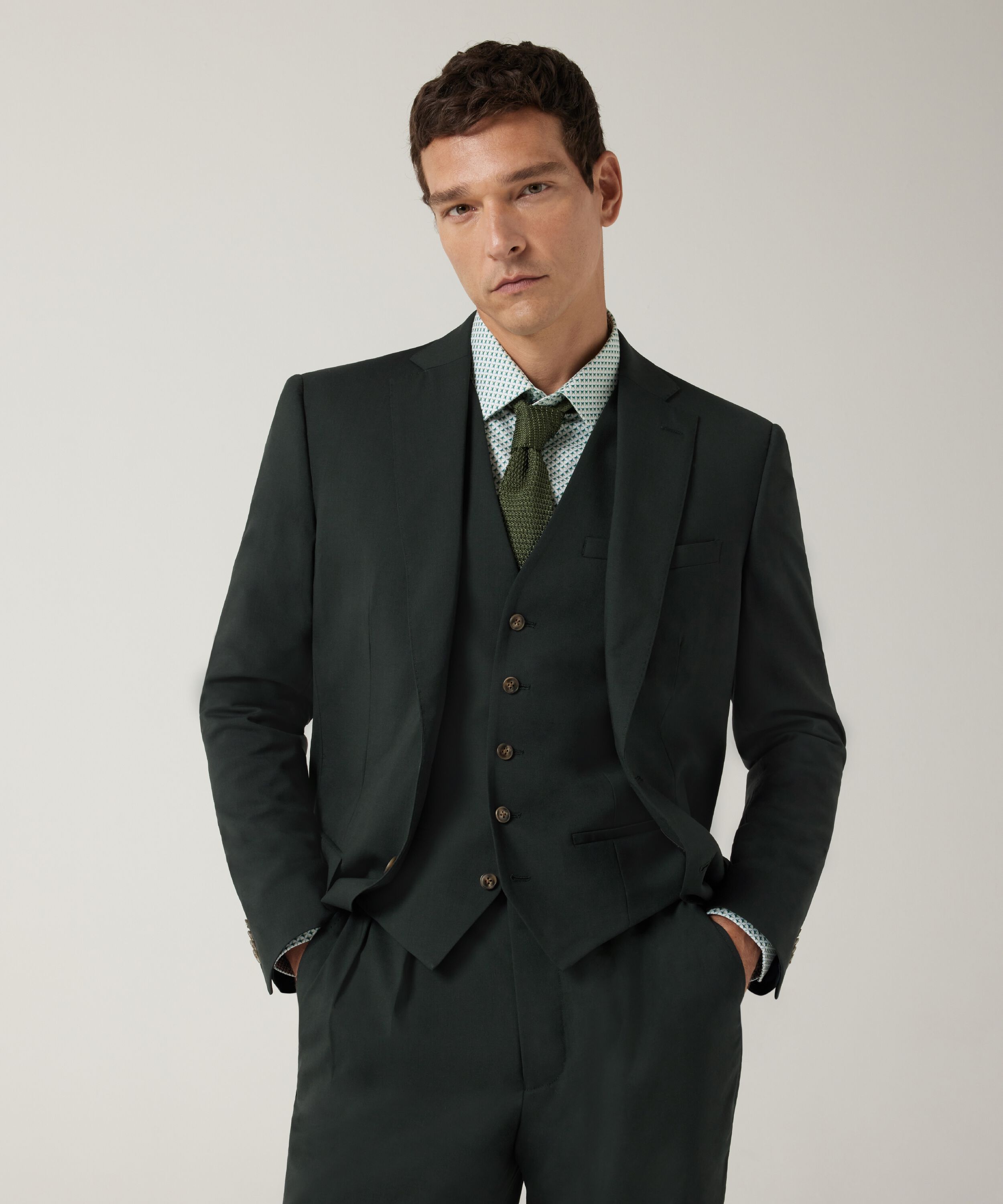 Slim Stretch Wool Premium Tailored Jacket Dk Khaki With Our