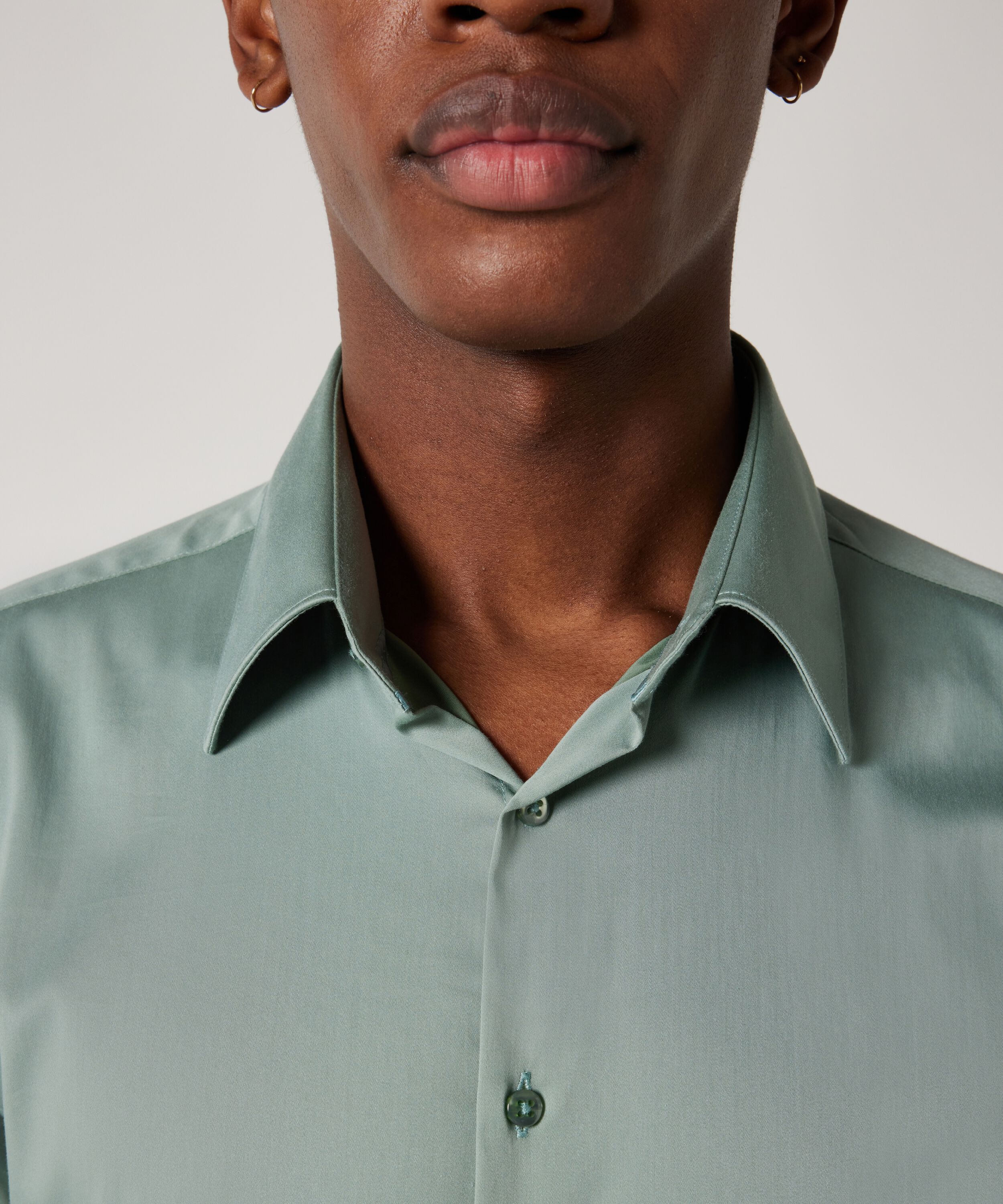 sage green satin satin short sleeve button up shirt Regular Satin Long Sleeve Shirt