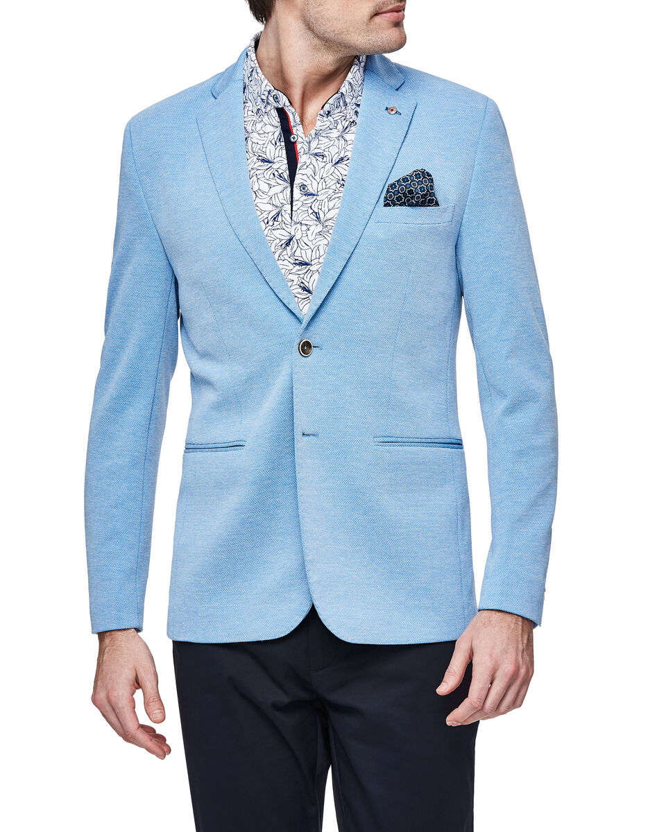 Slim Stretch Knitted Tailored Blazer, Light Blue, hi-res
