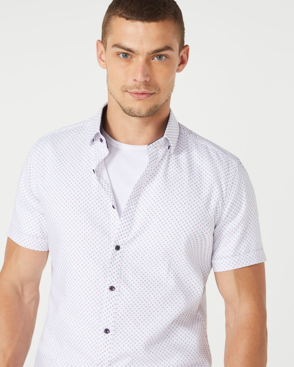 Texel Short Sleeve Shirt, White/Red, hi-res