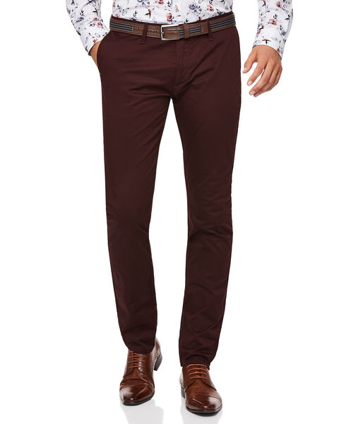 Slim Stretch Cotton Chino, Burgundy, hi-res