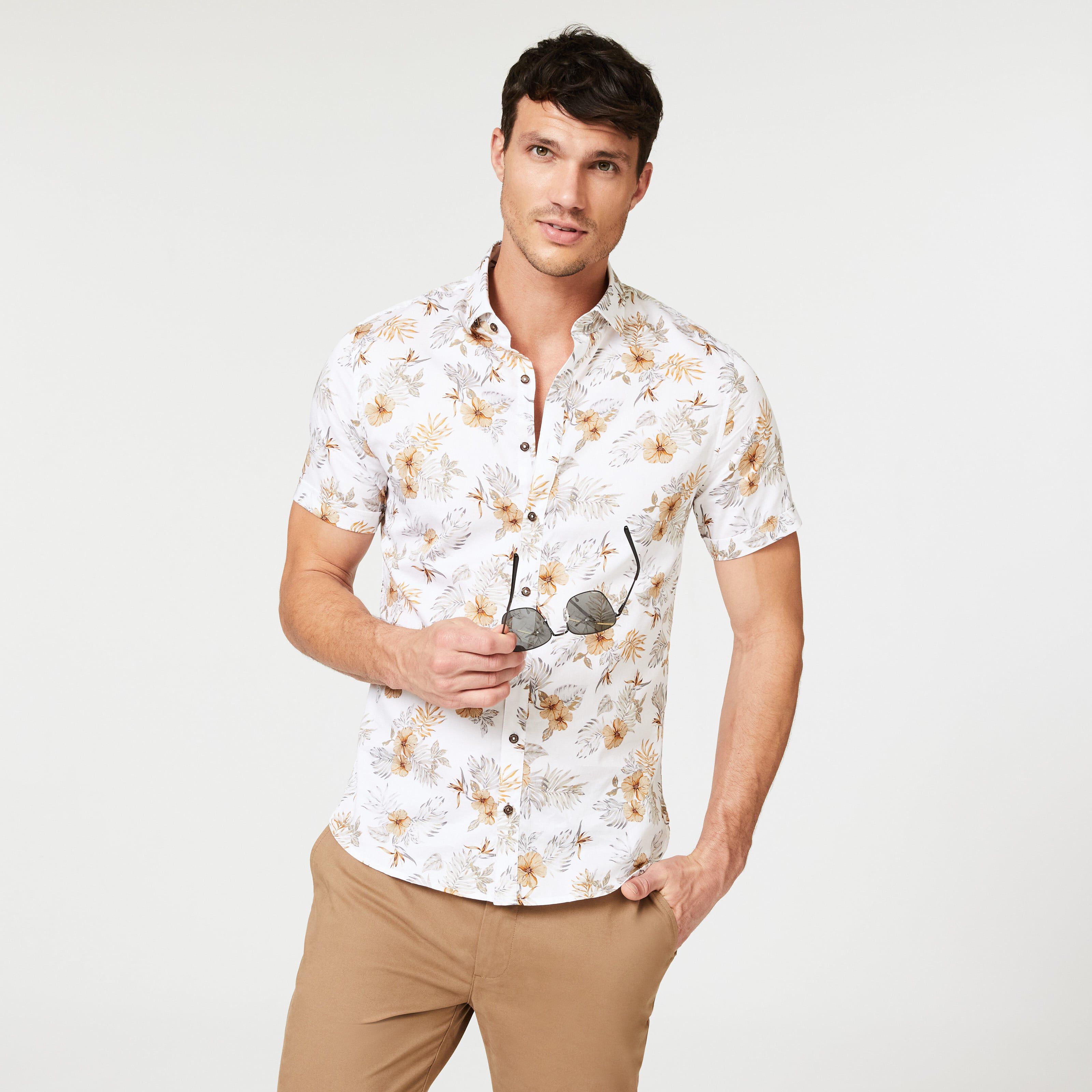 Freshwater Short Sleeve Shirt - Wht/Tan 