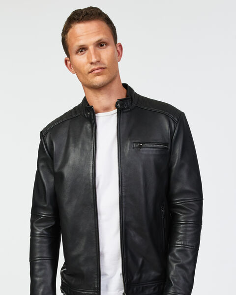 Zip Through Leather Biker Jacket - Black | Leather Jackets | Politix