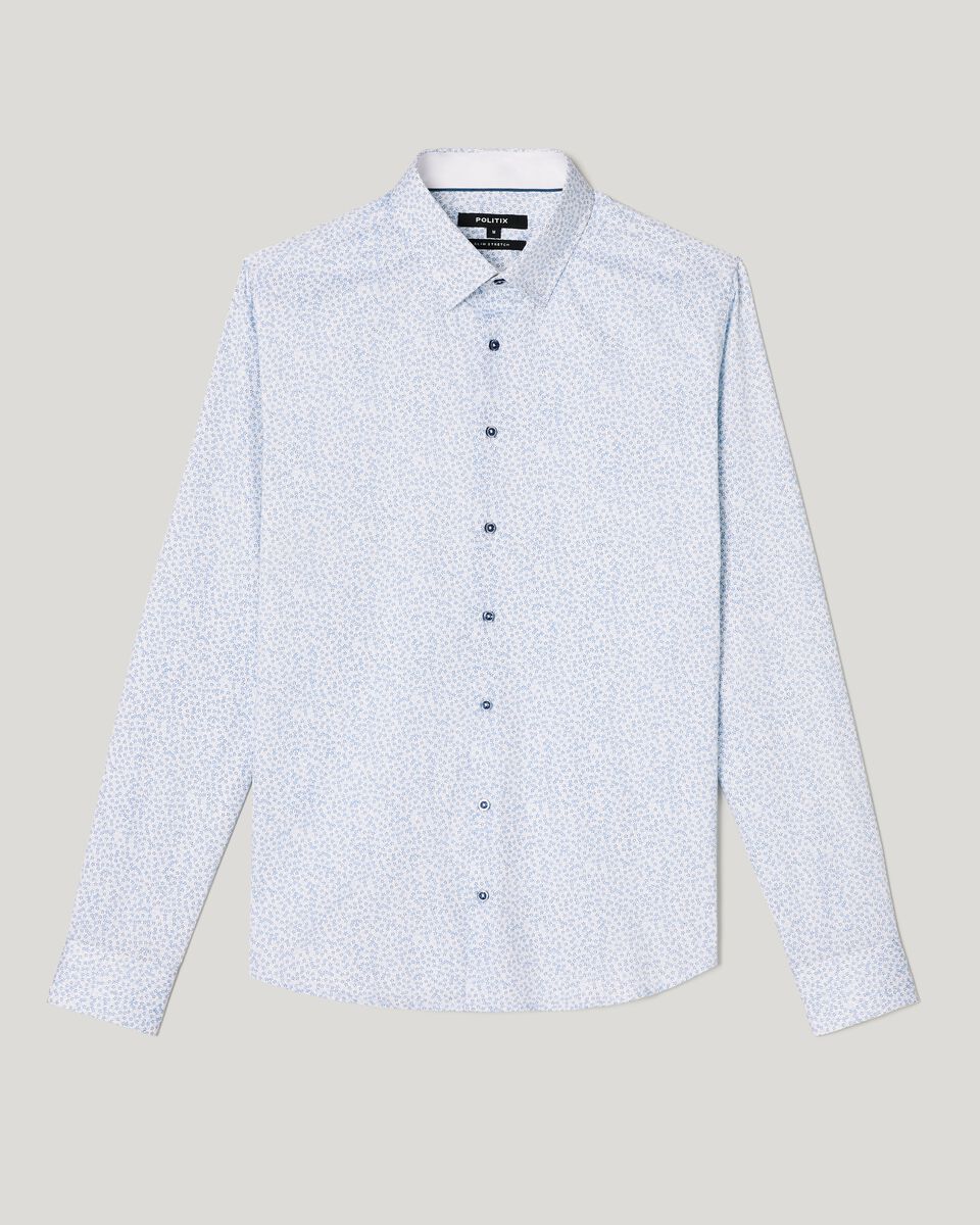 Long Sleeve Floral Print Dress Shirt, White/Blue, hi-res