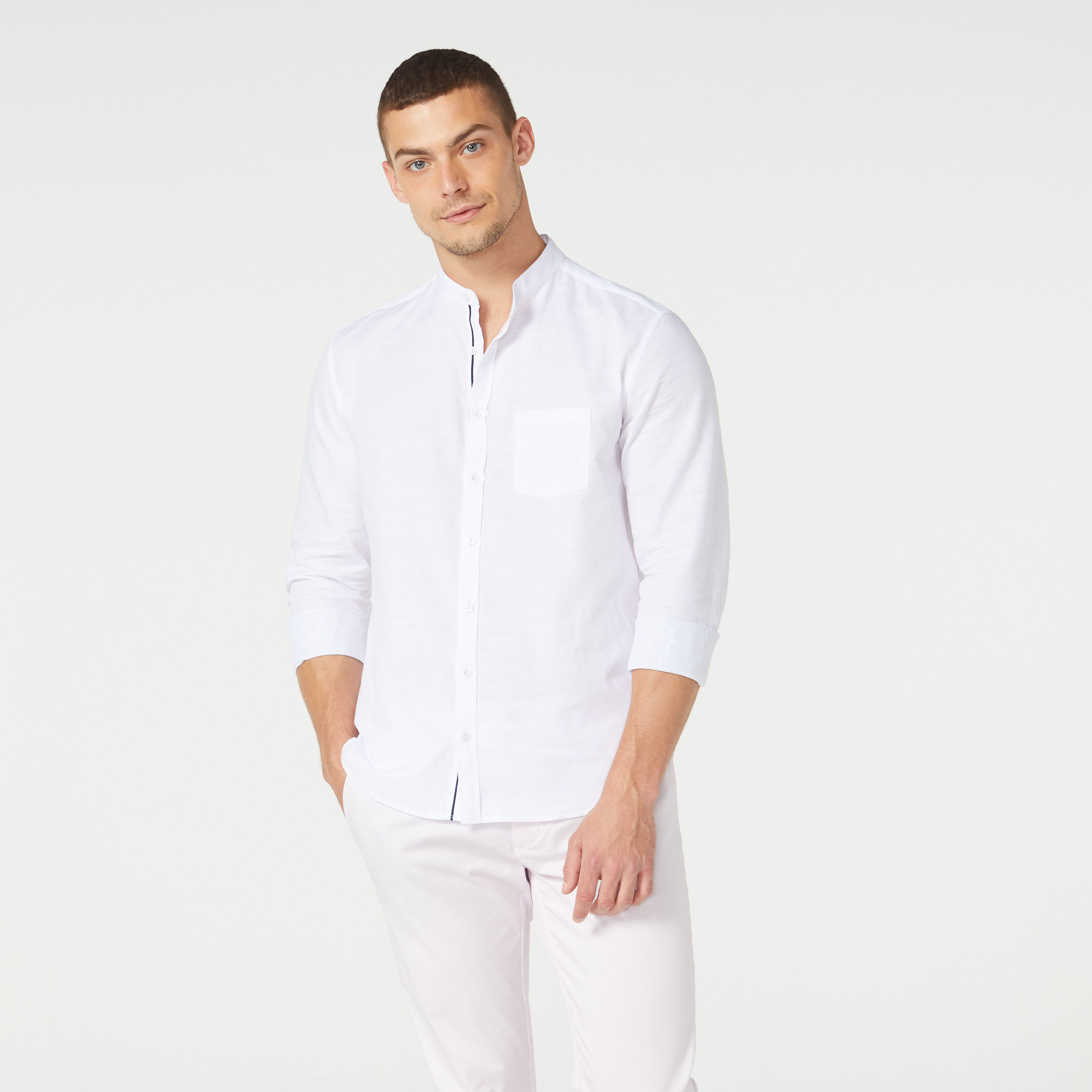 White chinese top collar shirt