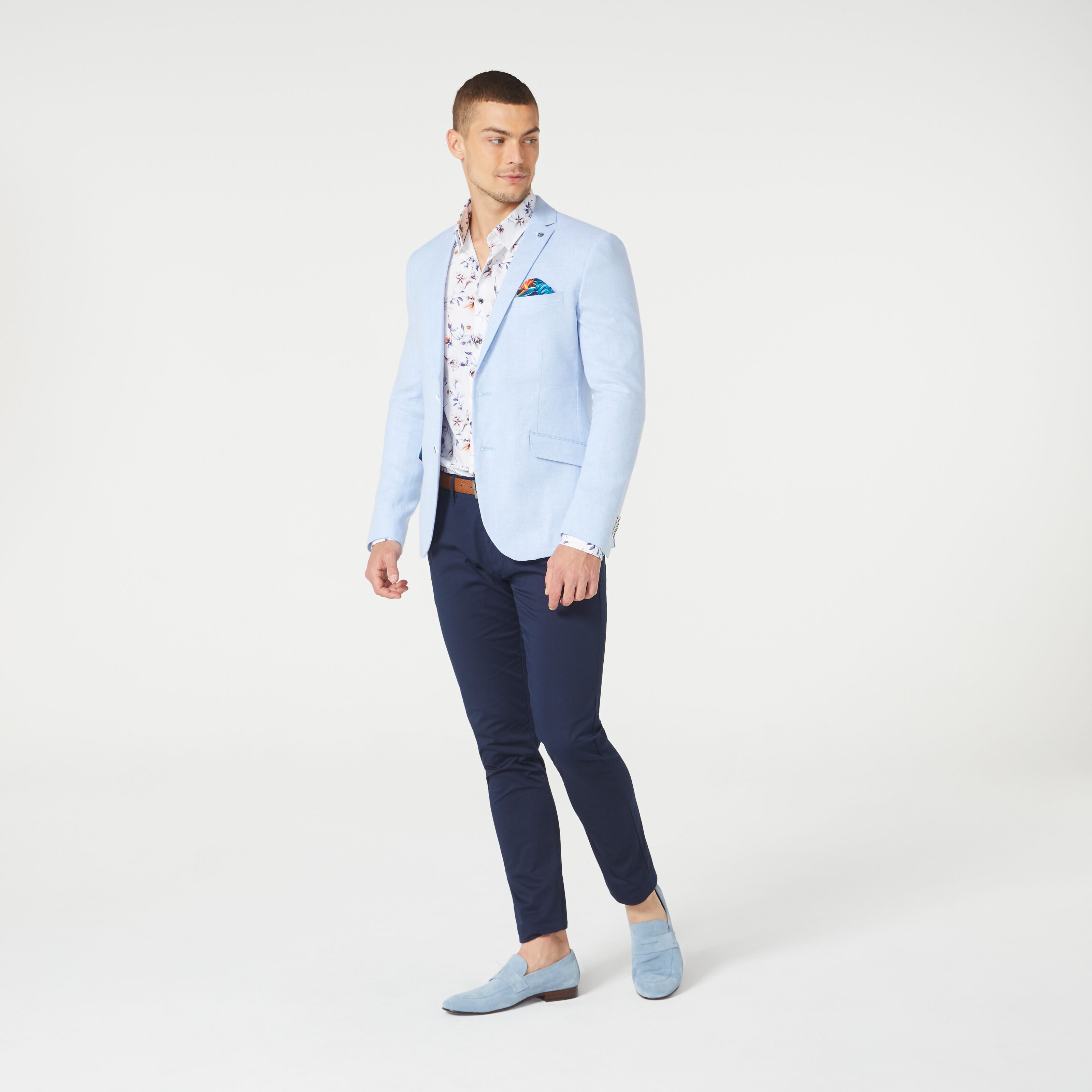 Chalcot Sky Blue Cotton Linen Blend Blazer Half Lined