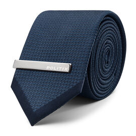 Lucca Slim Two Tone Textured Silk Tie, Navy, hi-res