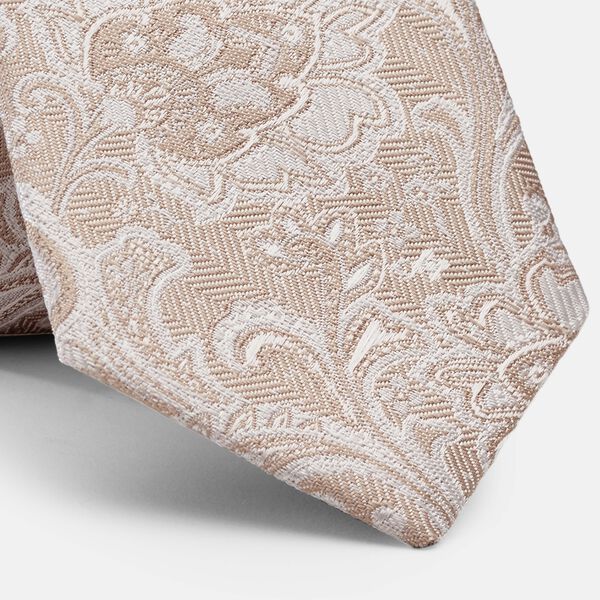 Novara Ultra Slim Paisley Textured Tie, Beige, hi-res