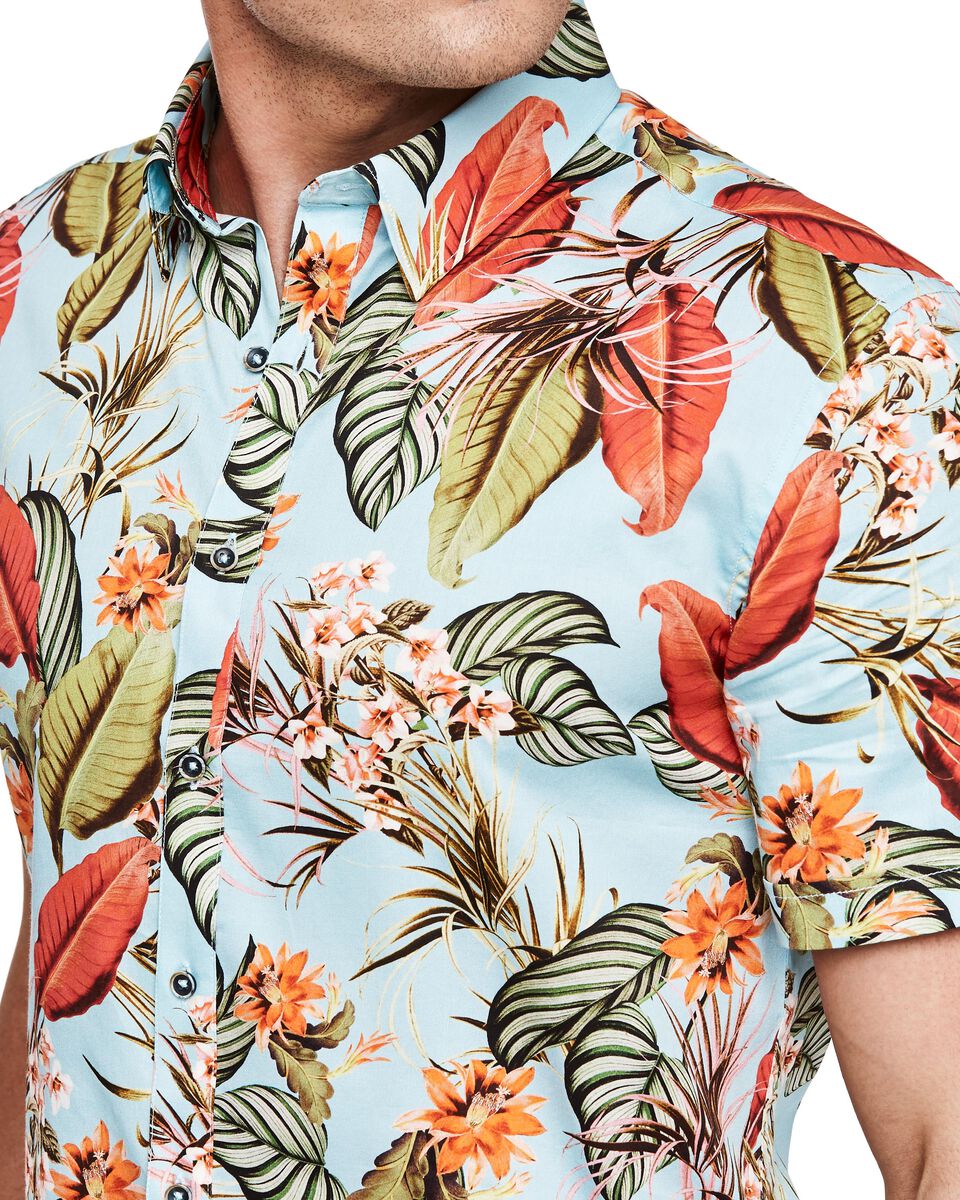 Palm Short Sleeve Shirt, Aqua, hi-res