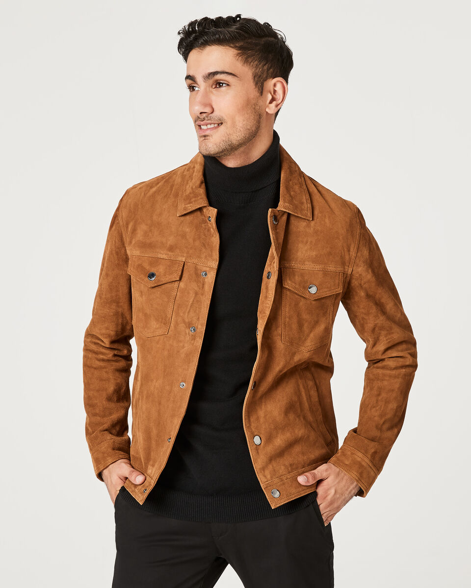 Bentleigh - Tan - Suede Trucker Jacket Soft Leather | Coats & Jackets ...