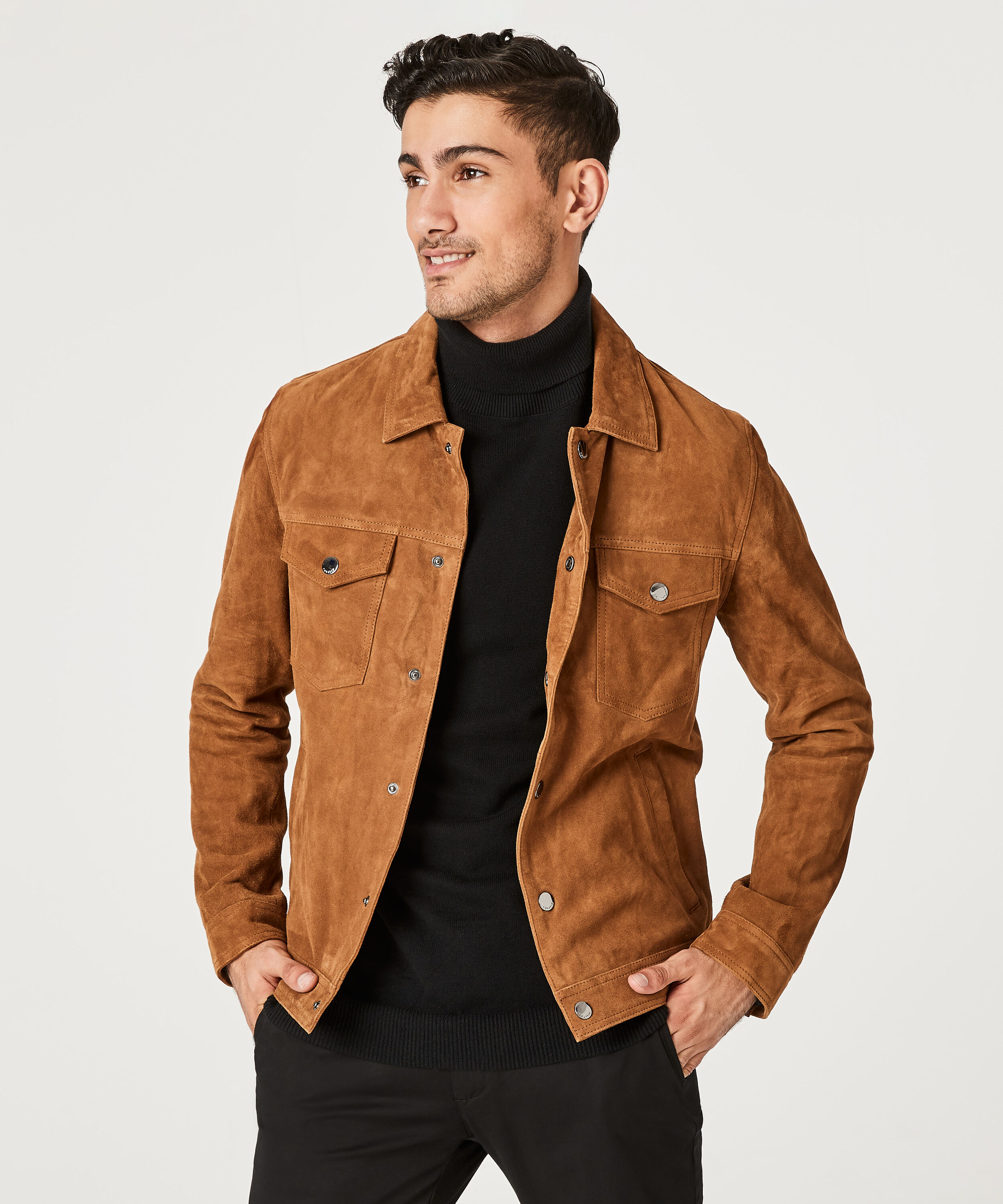 Bentleigh - Tan - Suede Trucker Jacket Soft Leather | Coats & Jackets |  Politix
