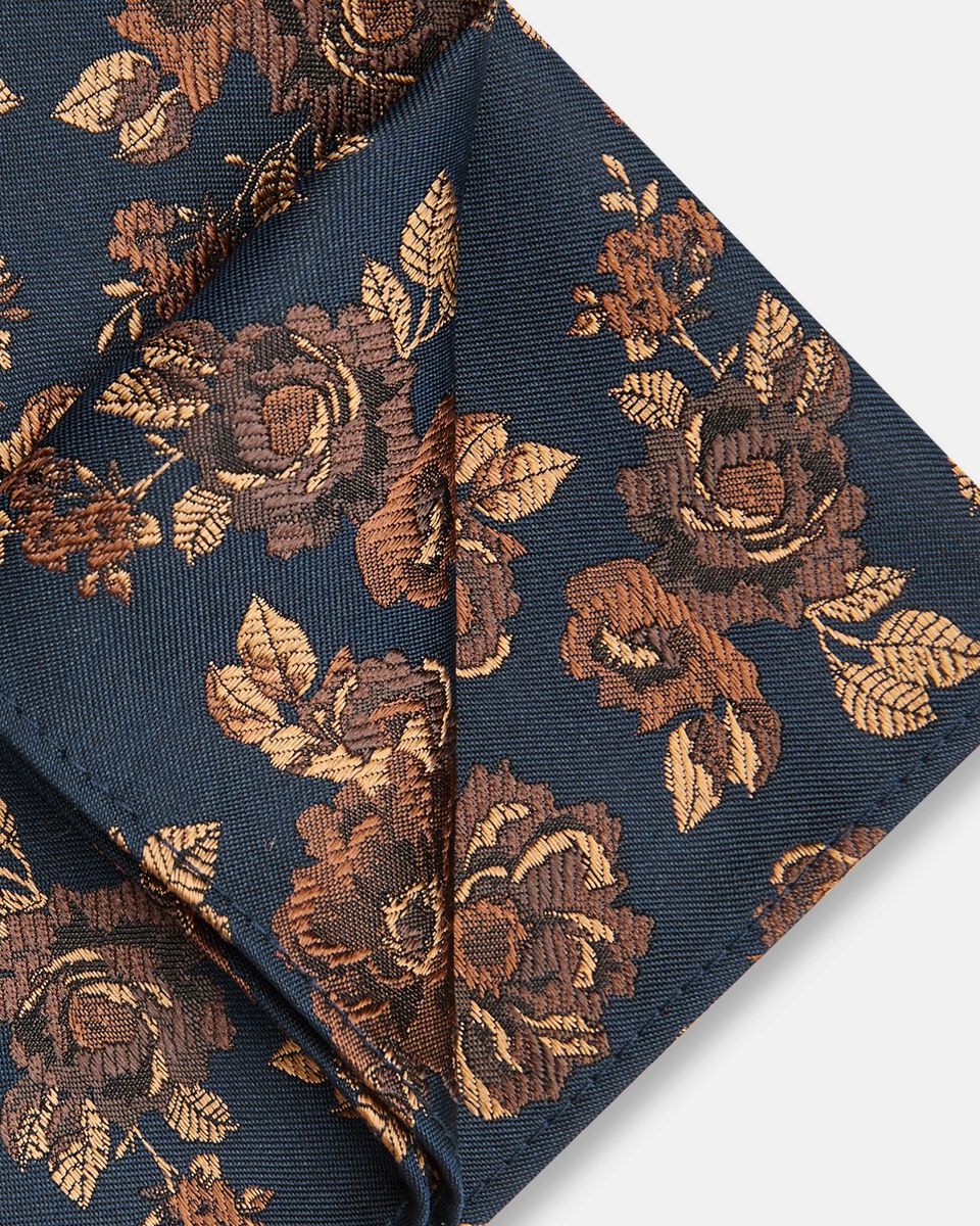 Men Navy/Tan Silk Pocket Square