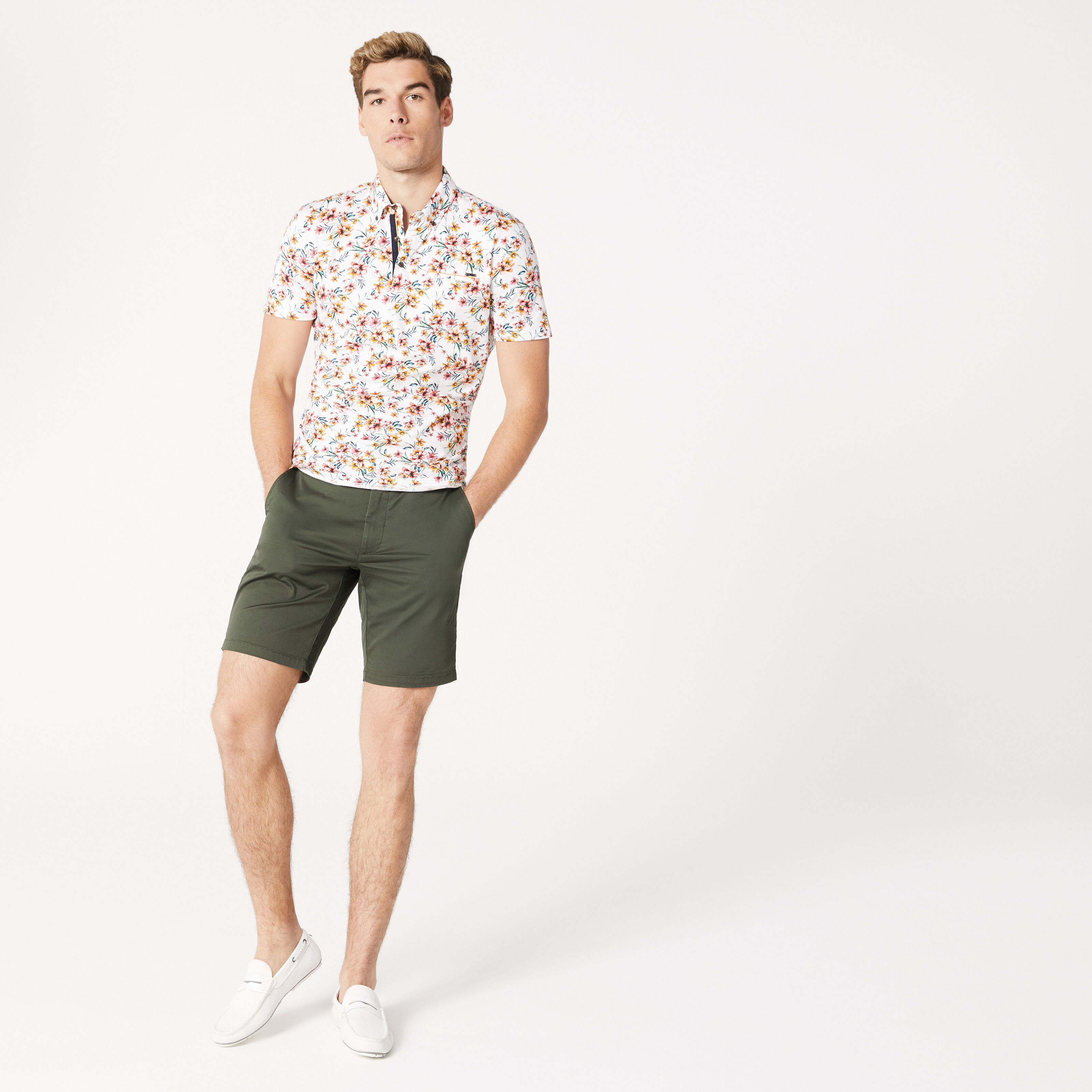 Floral polo and shorts shop