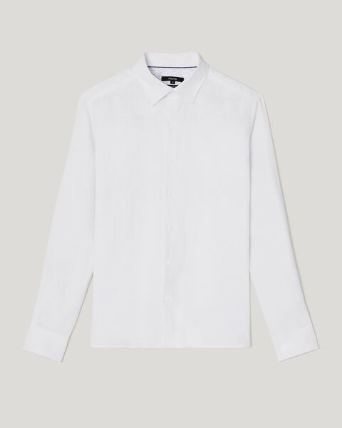 Regular Long Sleeve French Linen Shirt, White, hi-res