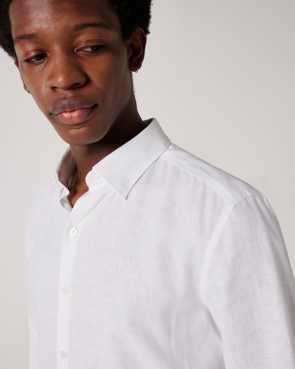Regular Long Sleeve French Linen Shirt, White, hi-res