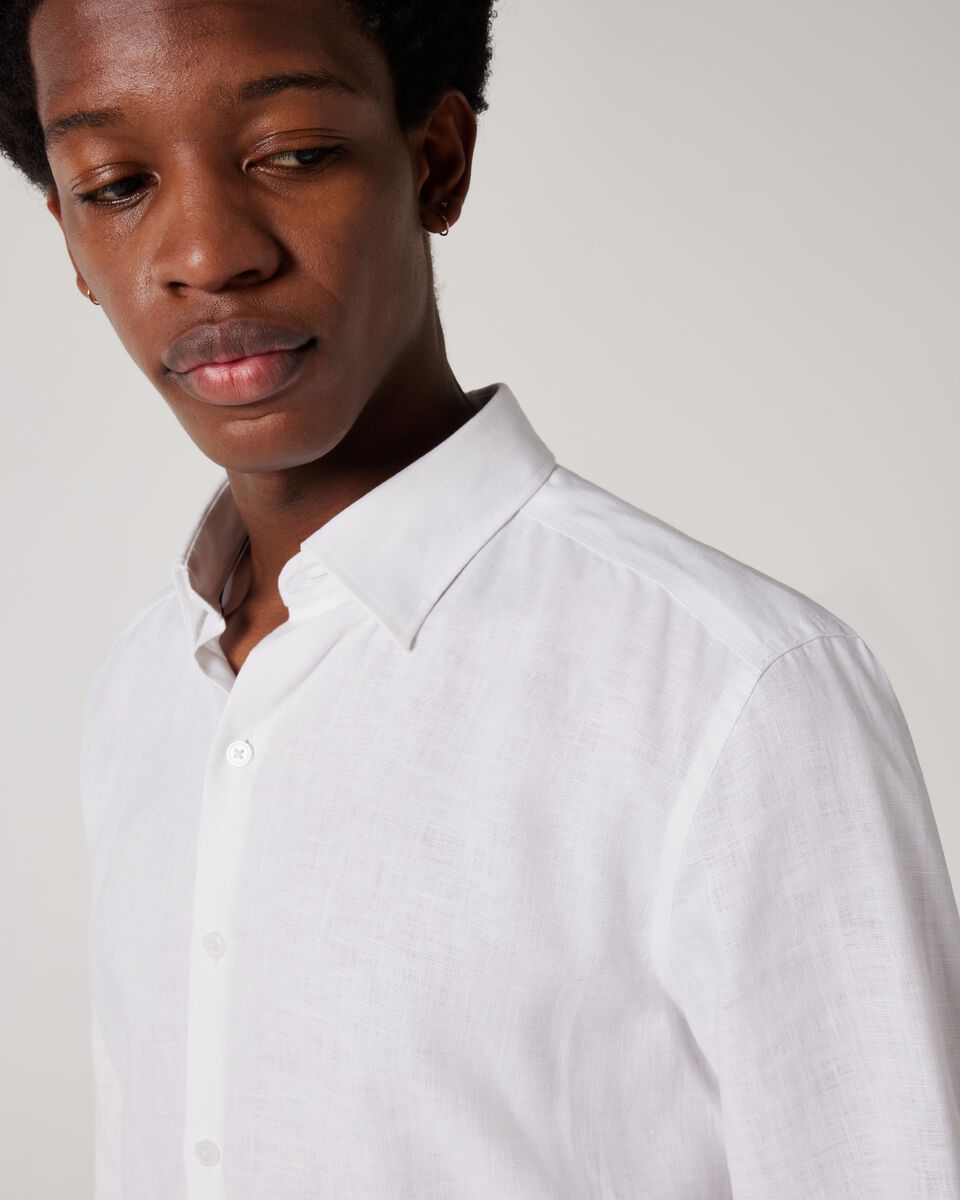 Regular Long Sleeve French Linen Shirt, White, hi-res