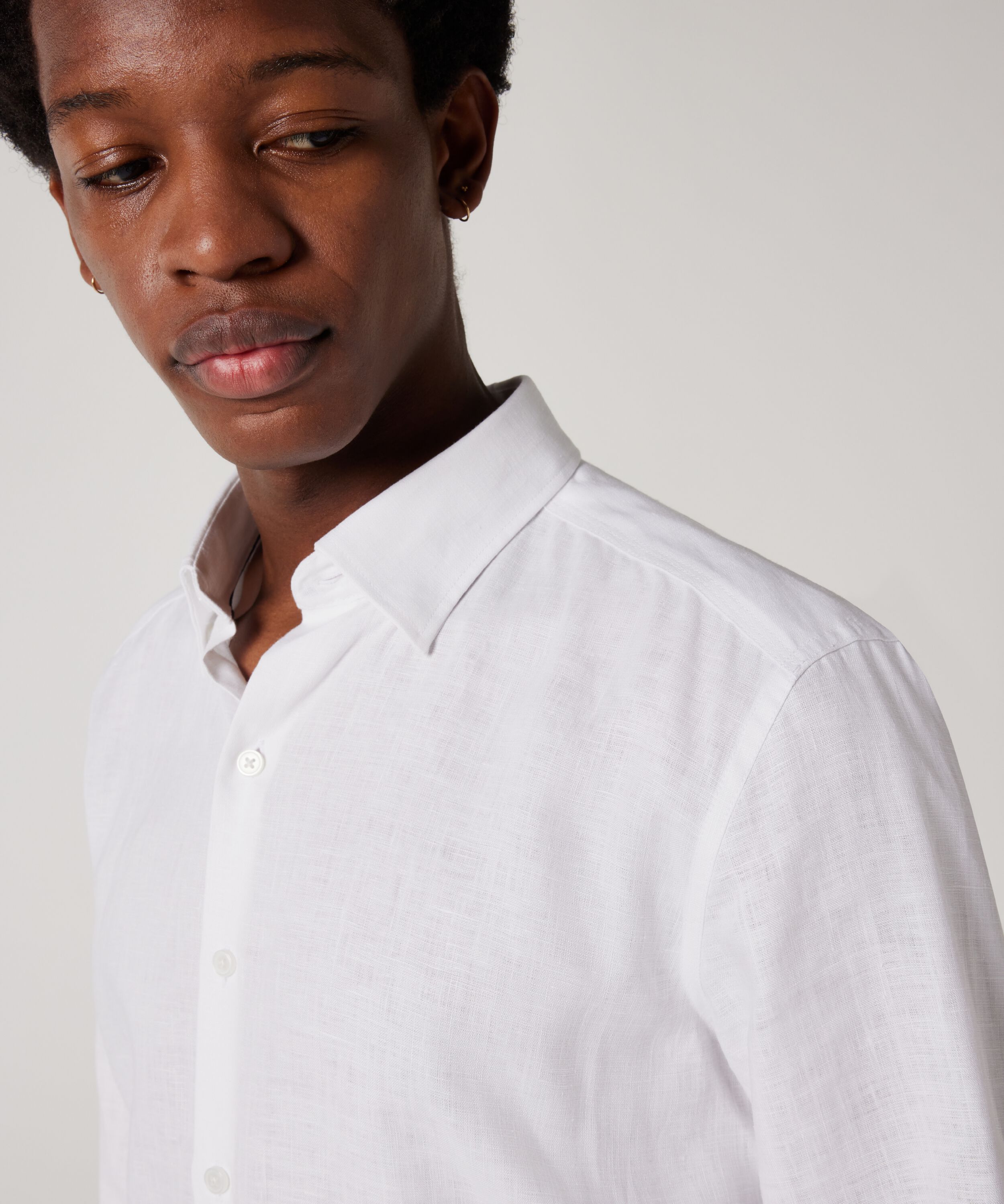 Regular Long Sleeve French Linen Shirt - White | Shirts | Politix