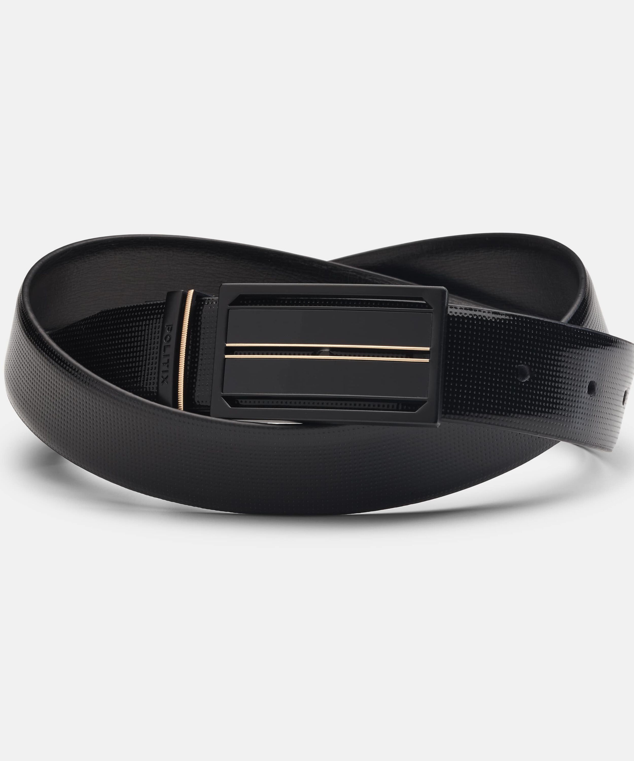Patent Leather Dress Belt with Sheild Buckle - Black/Black