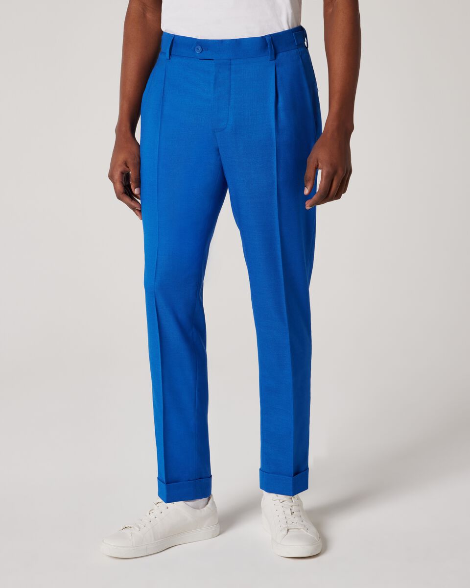 Pleated Slim Stretch Tailored Pant, Cobalt, hi-res