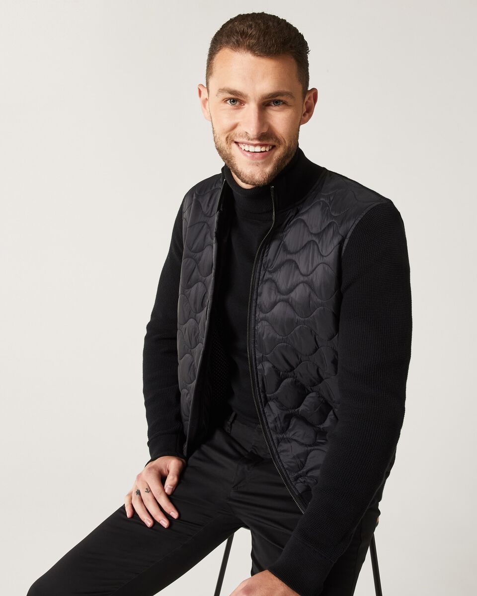 Mens Black Zip-Thru Knit Puffer