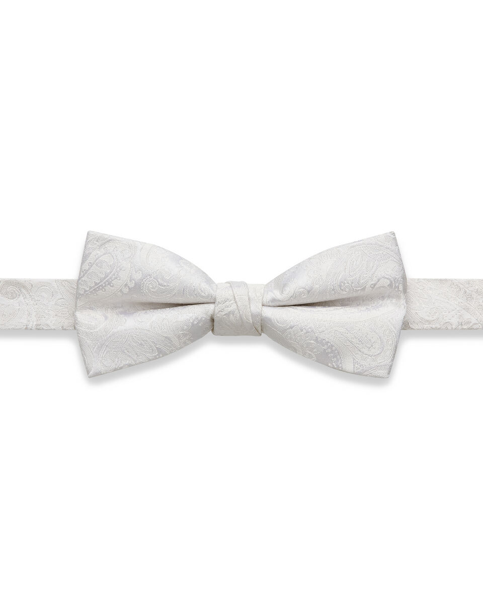 Silk Self Paisley Bow Tie, Ivory, hi-res