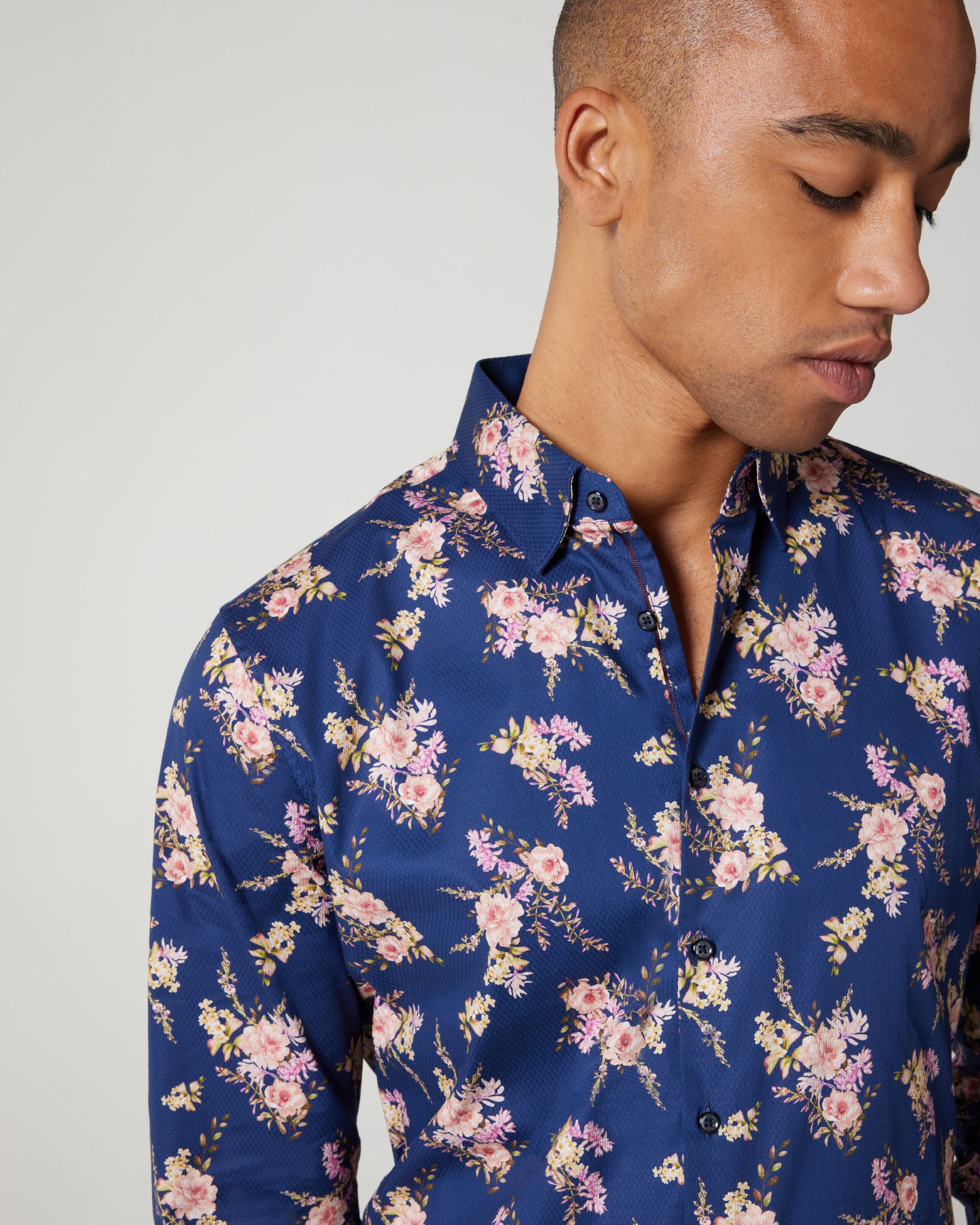 Regular Long Sleeve Floral Shirt Navy Pink Shirts Politix