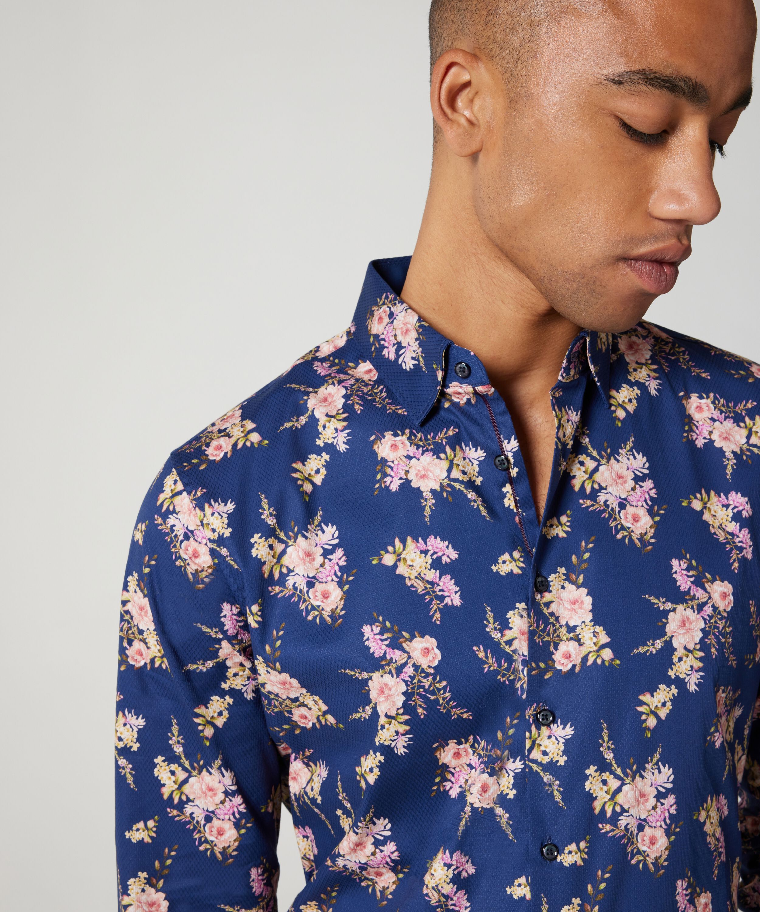 Regular Long Sleeve Floral Shirt - Navy/Pink, Shirts