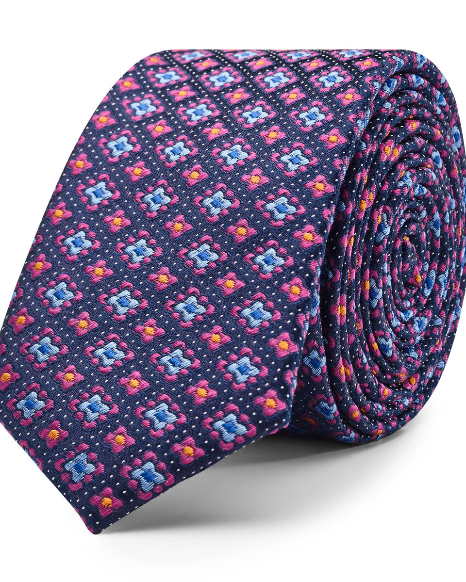 Aviano Multi Colour Geo Patt Tie, Fuchsia, hi-res