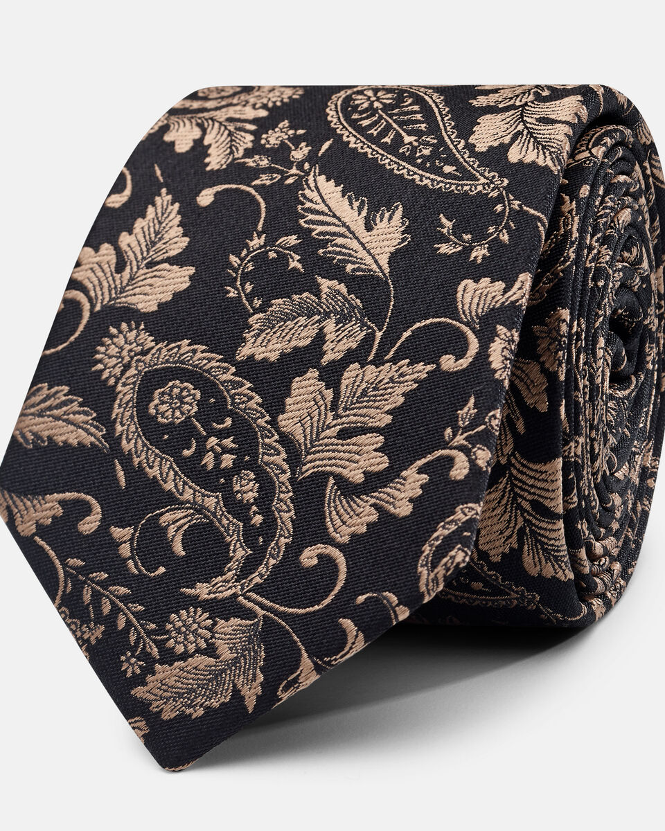 Torlano Slim Paisley Silk Tie, Black/Gold, hi-res