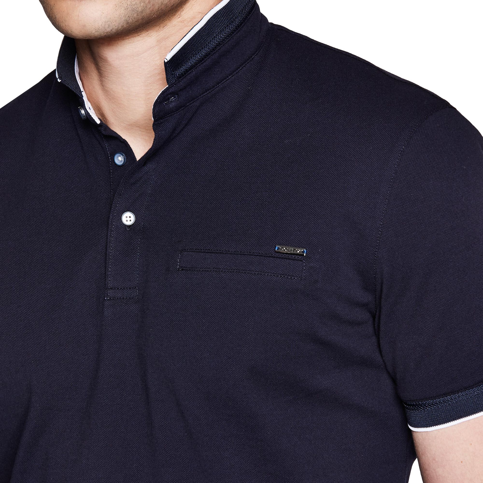 Portobello Navy Stand Collar Cotton Polo Shirt Up To 50 Off Politix