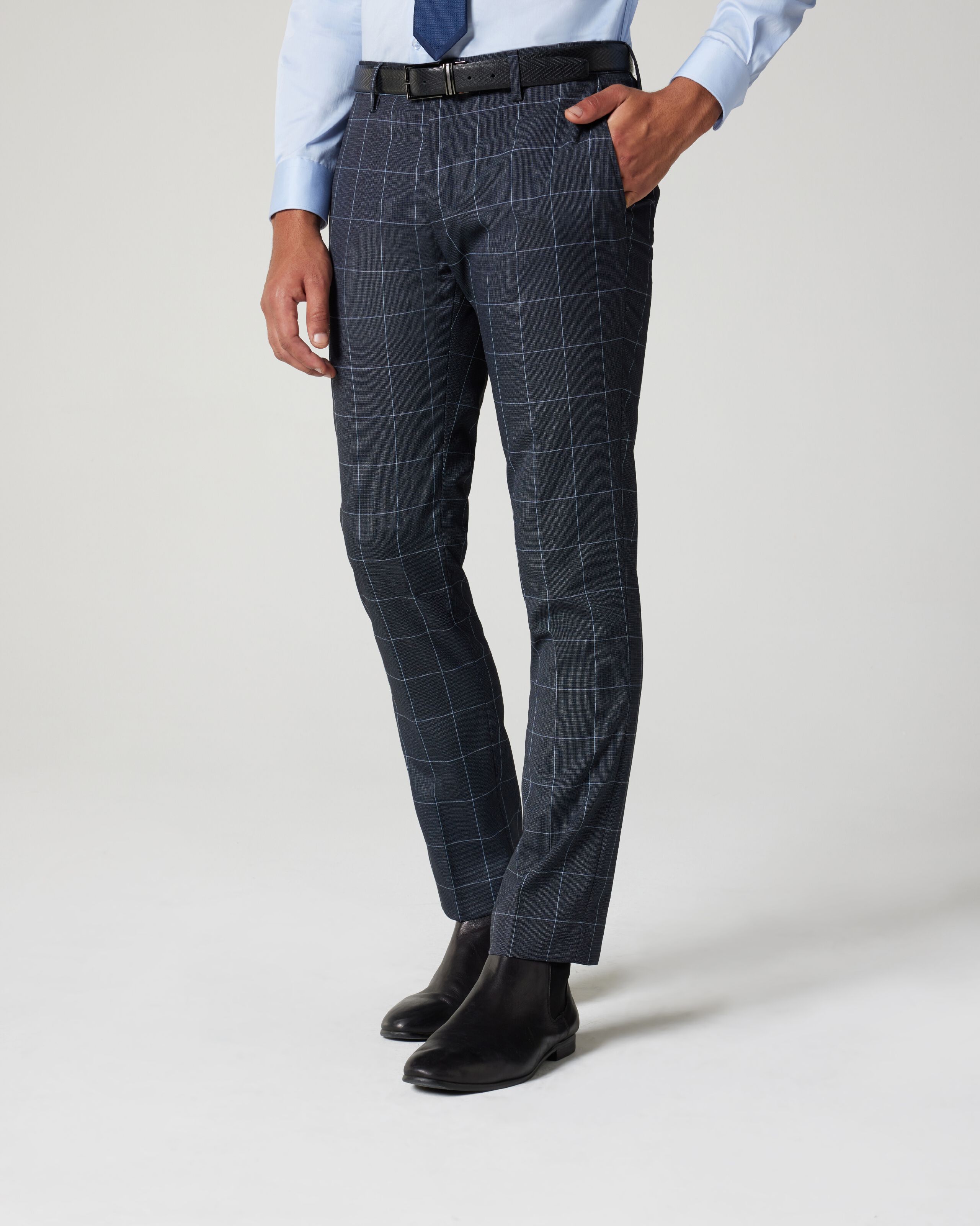 Enzo Custom  Wool Navy Windowpane Veneto Trousers