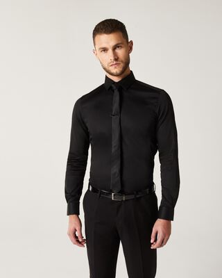 Slim Sateen Long Sleeve Shirt - Black | Shirts | Politix