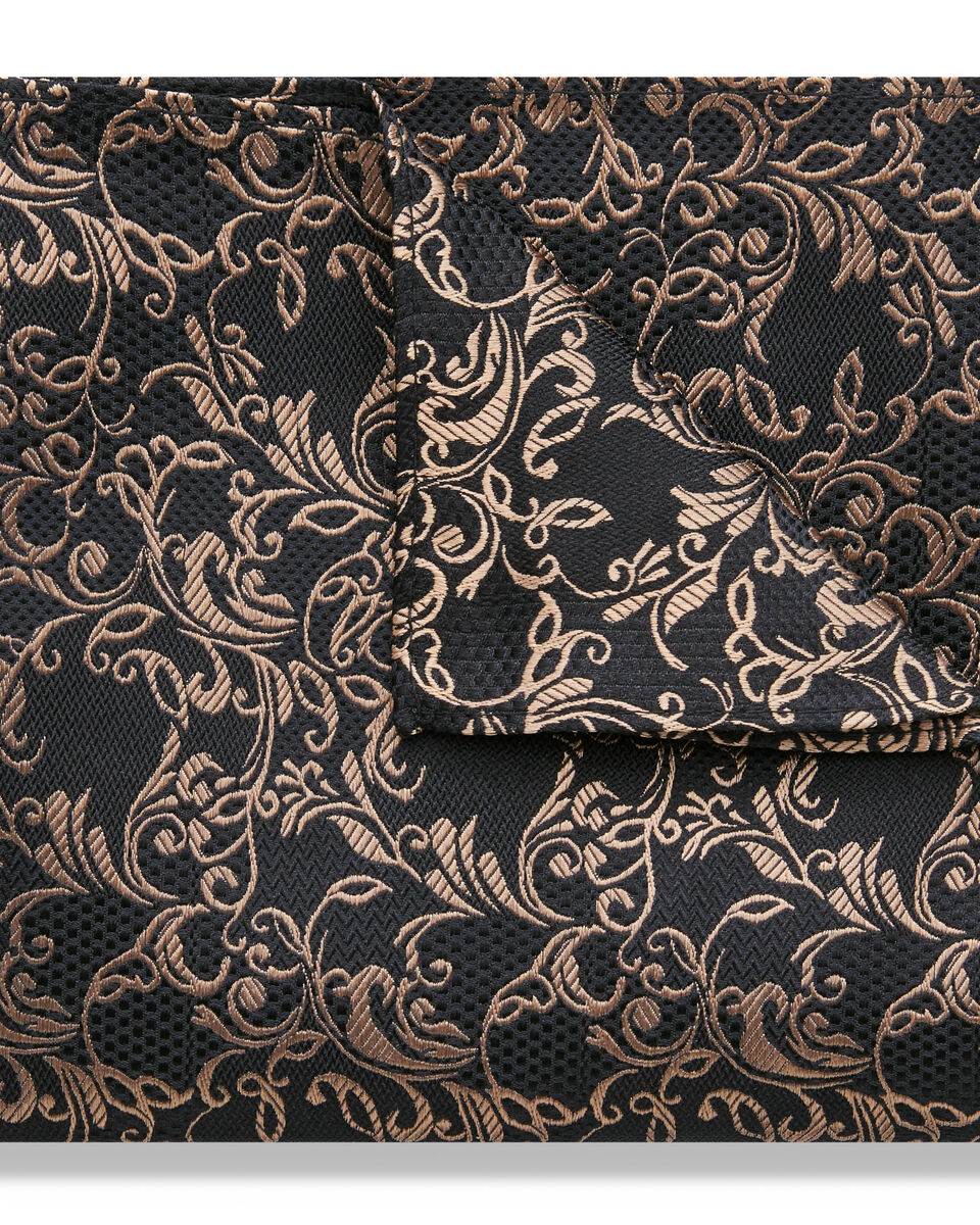 Volsini Pocket Square, Black/Gold, hi-res
