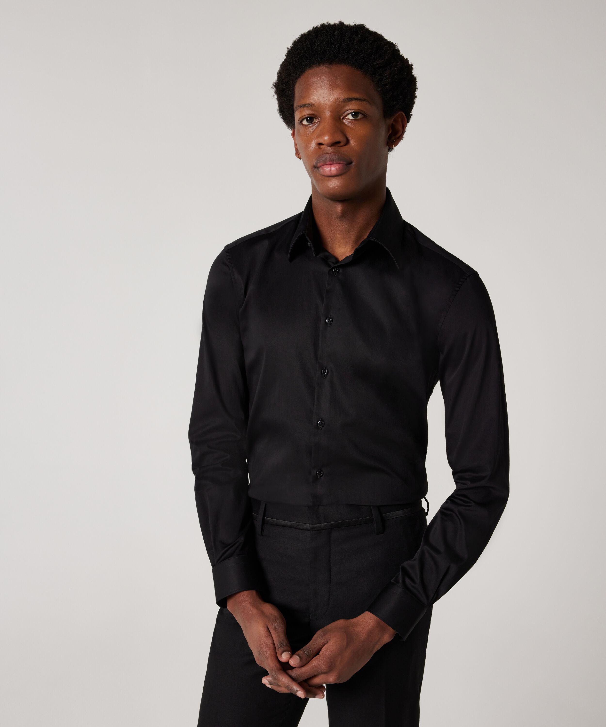 Regular Sateen Long Sleeve Shirt - Black, Shirts