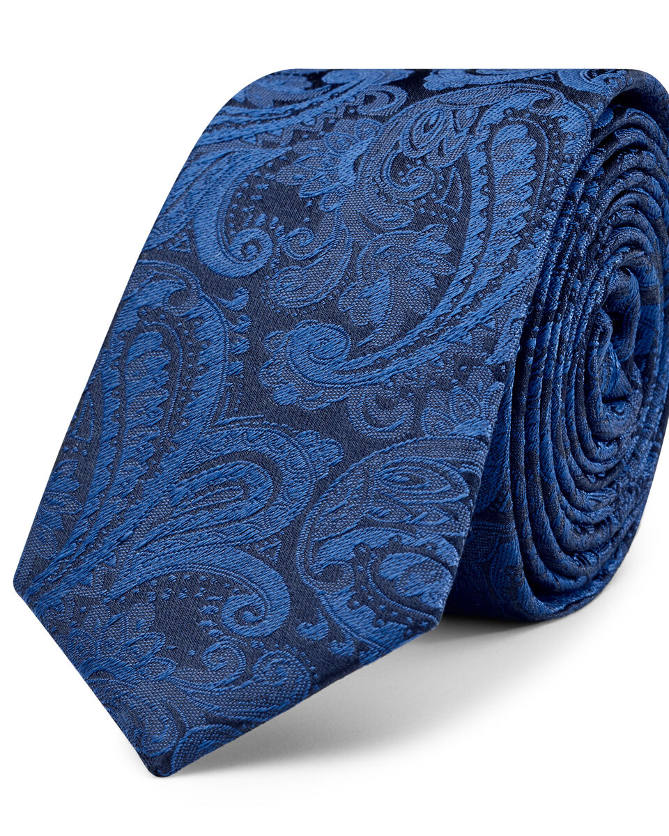 Silk Self Paisley Tie, Royal, hi-res