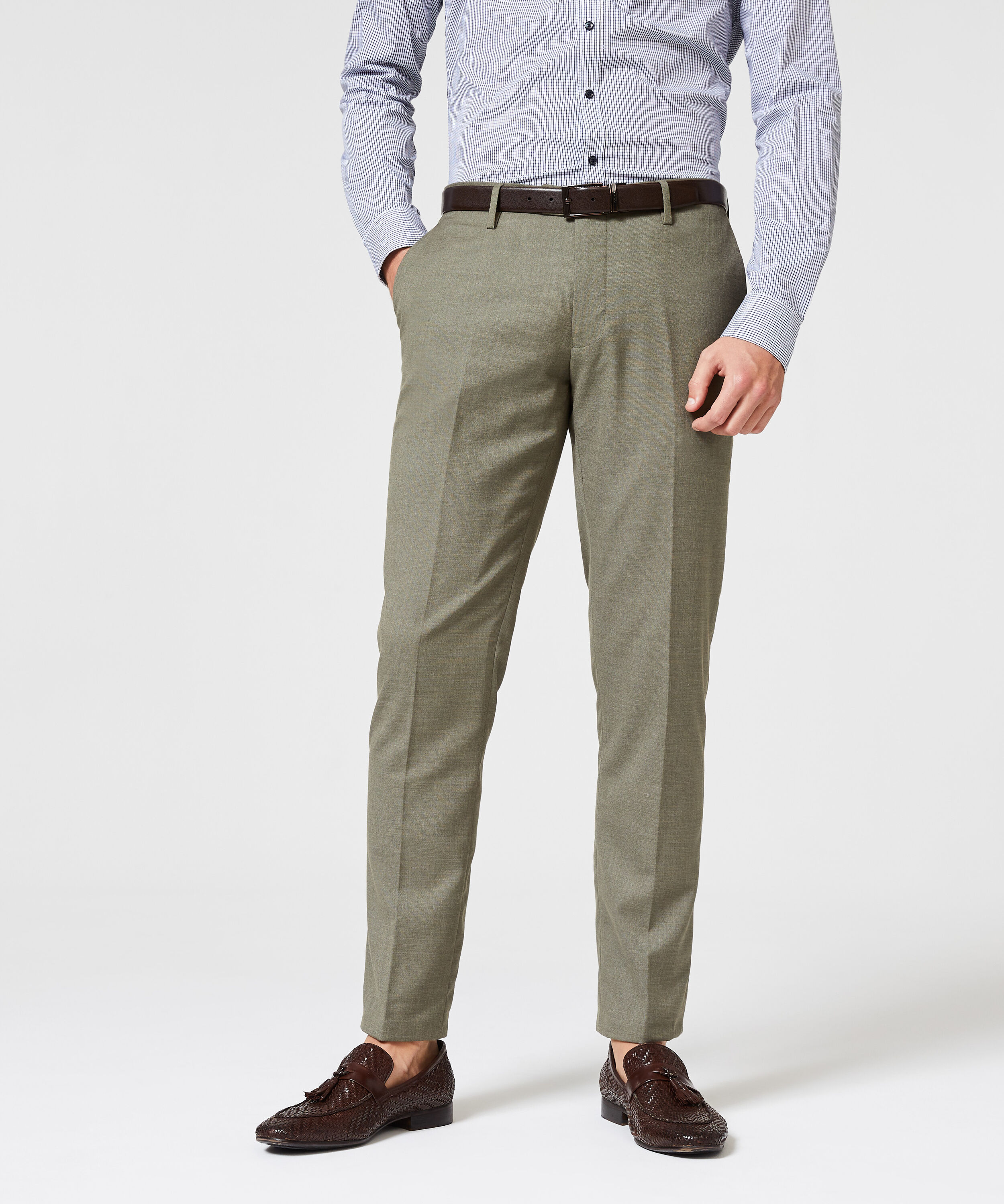 Montorsop Tailored Pants - Olive - Slim Stretch Tailored Pants, Suit Pants