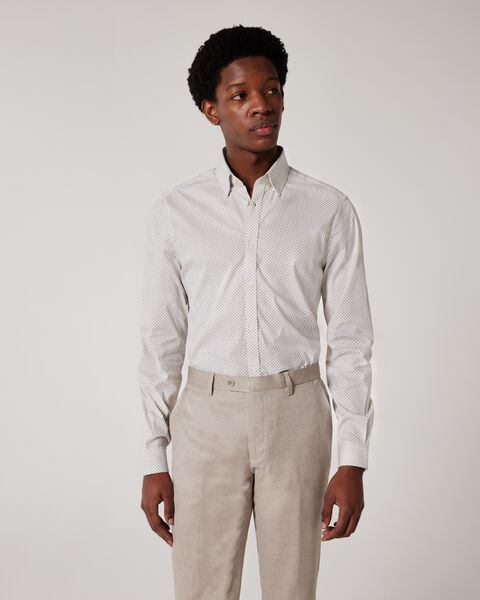 Long Sleeve Geo Print Business Shirt, White/Tan, hi-res