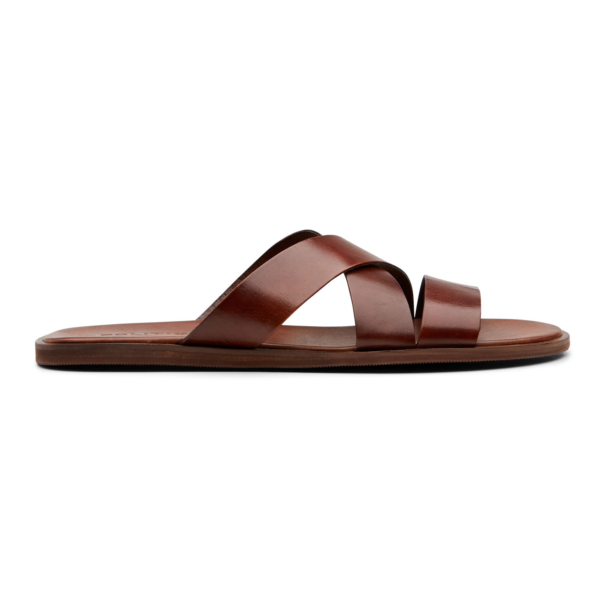 Landro Cognac Leather Dress Slide Sandals Shoes Politix