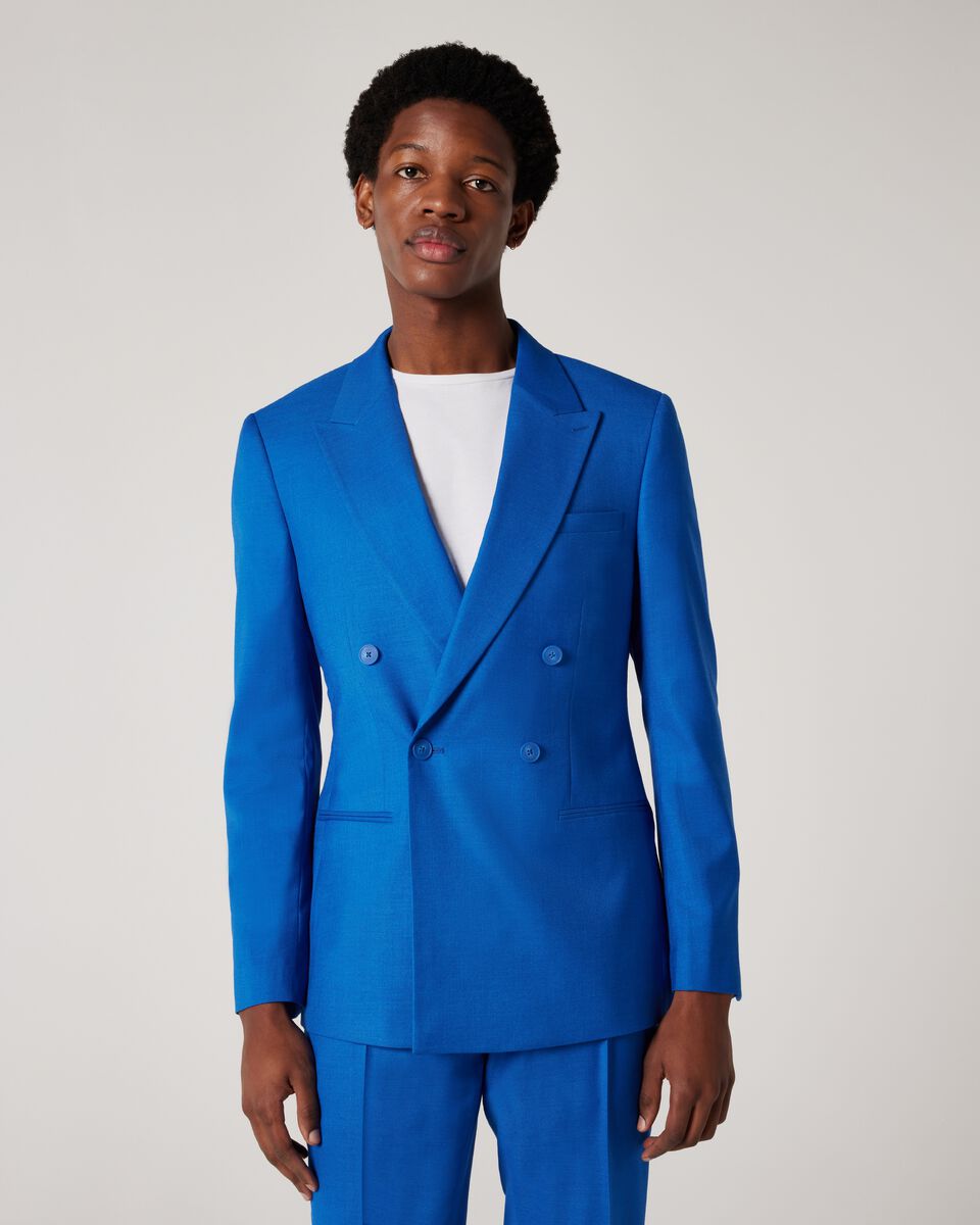 Slim Stretch Double Breasted Tailored Jacket, Cobalt, hi-res