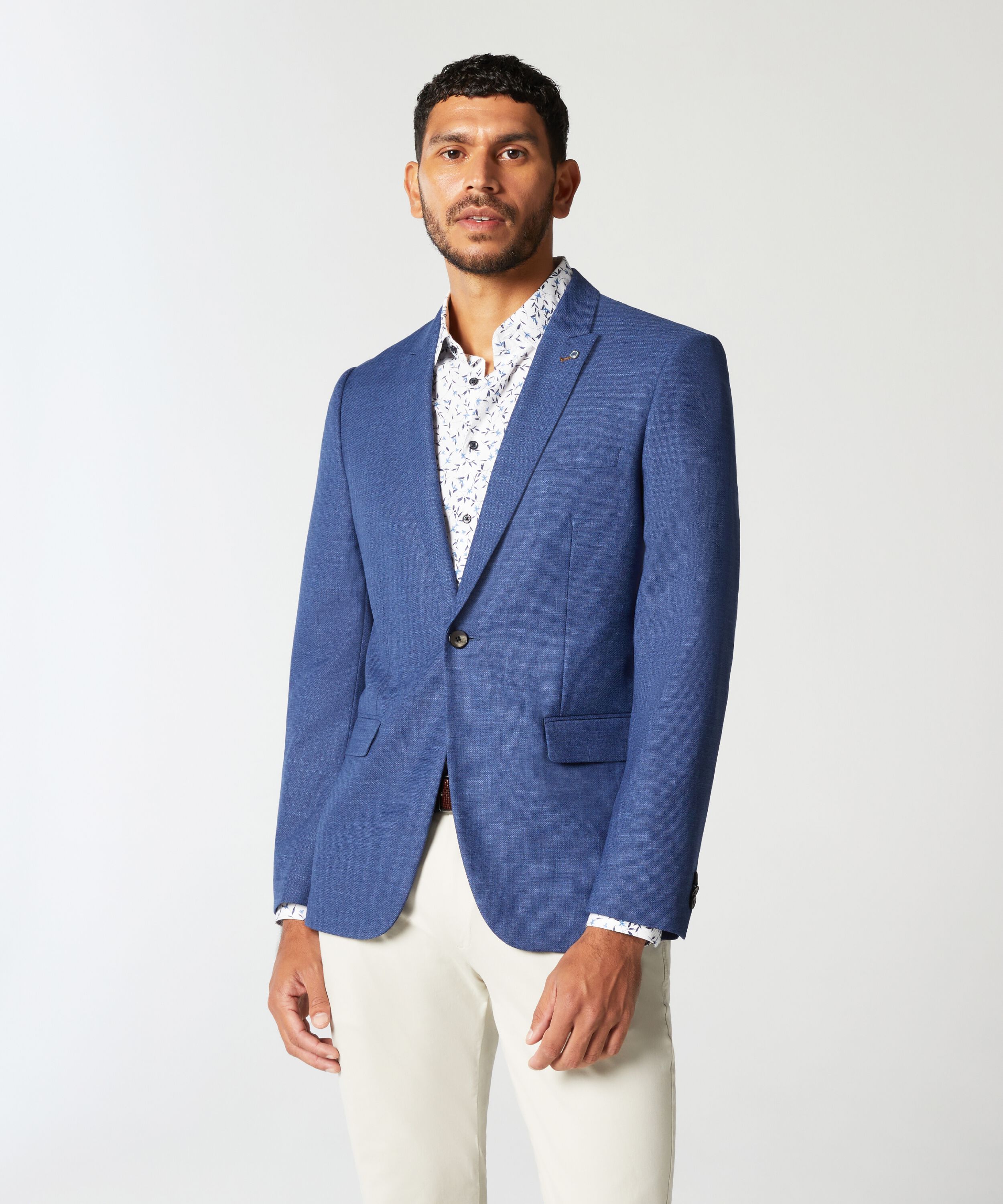 Slim Stretch Textured Tailored Blazer - Blue, Blazers