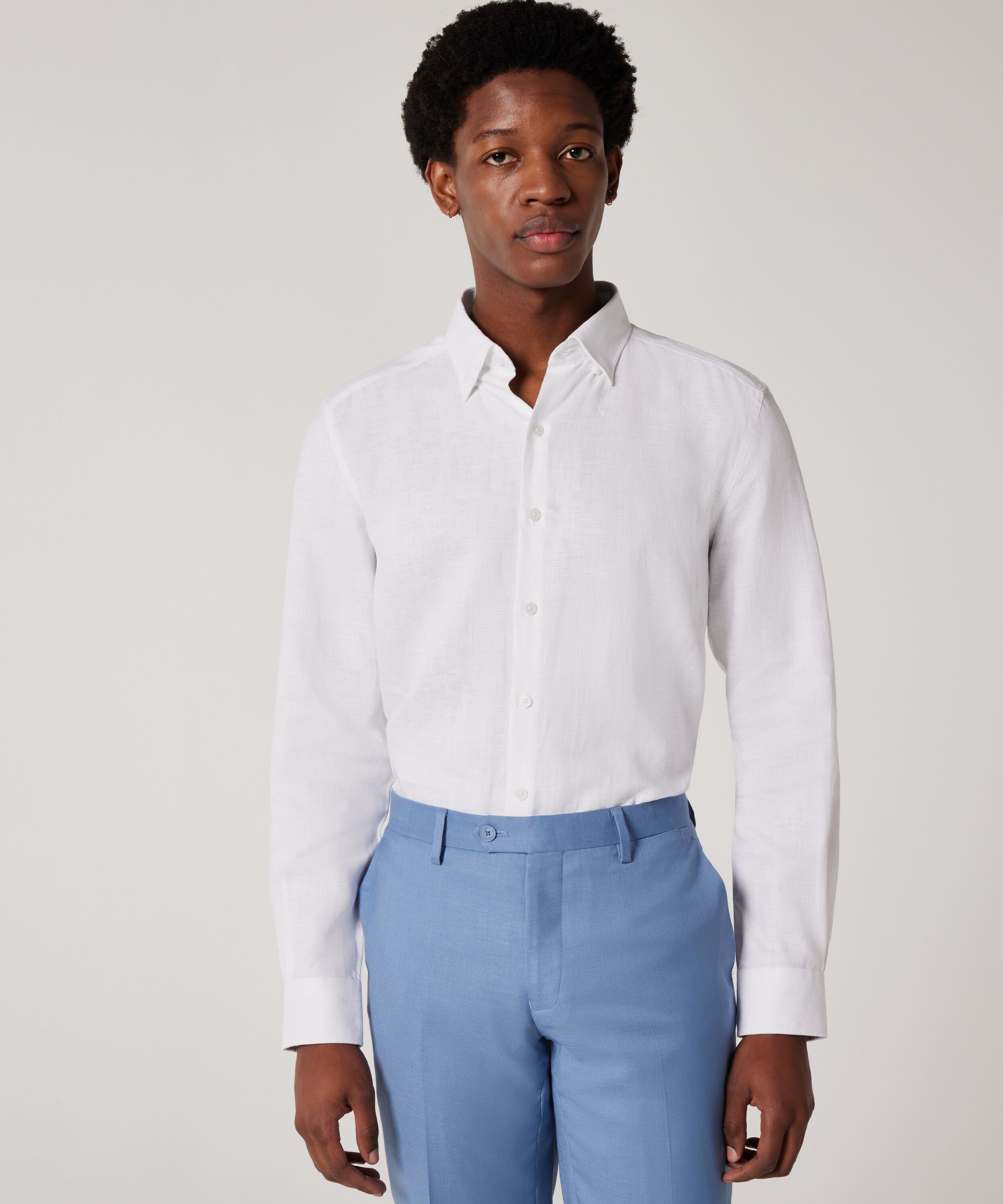 Regular Long Sleeve French Linen Shirt - White | Shirts | Politix