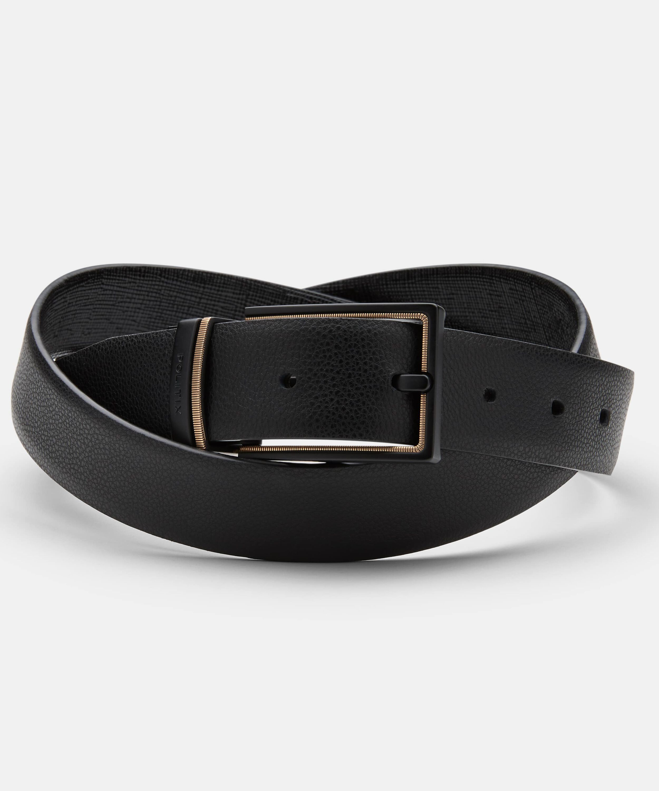 Patent Leather Saffiano Dress Belt with Pin Buckle - Black, Belts
