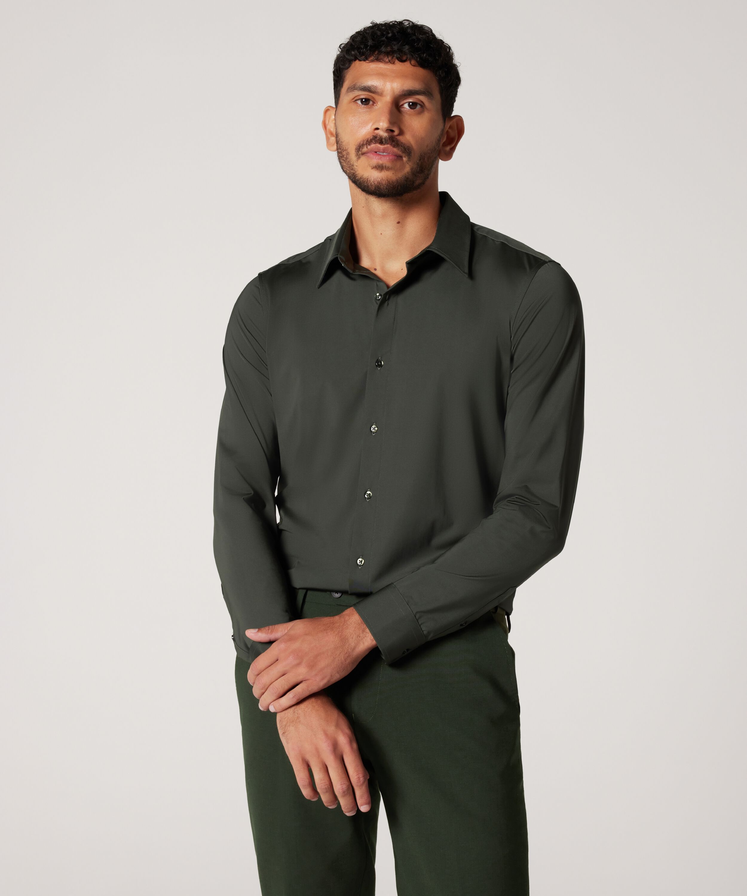 Long Sleeve Jersey Plain Shirt - Khaki, Shirts